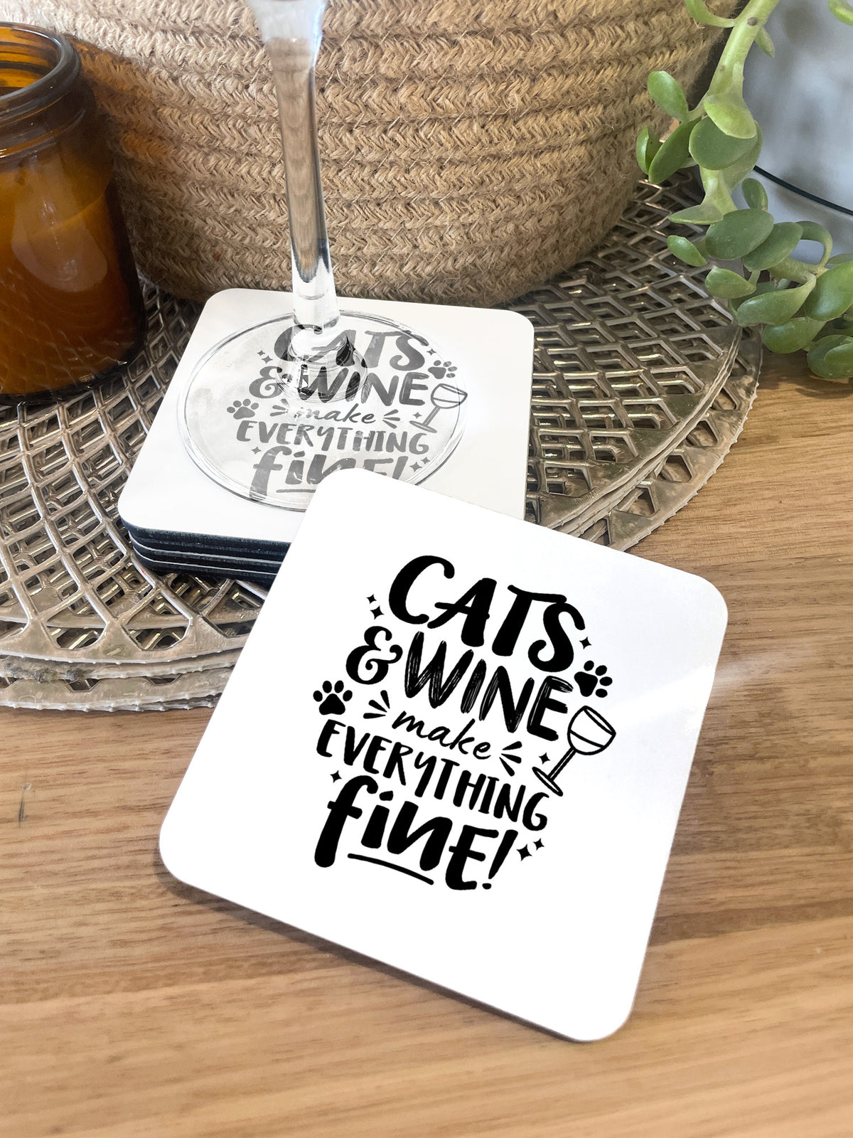 Cats &amp; Wine Make Everything Fine Coaster