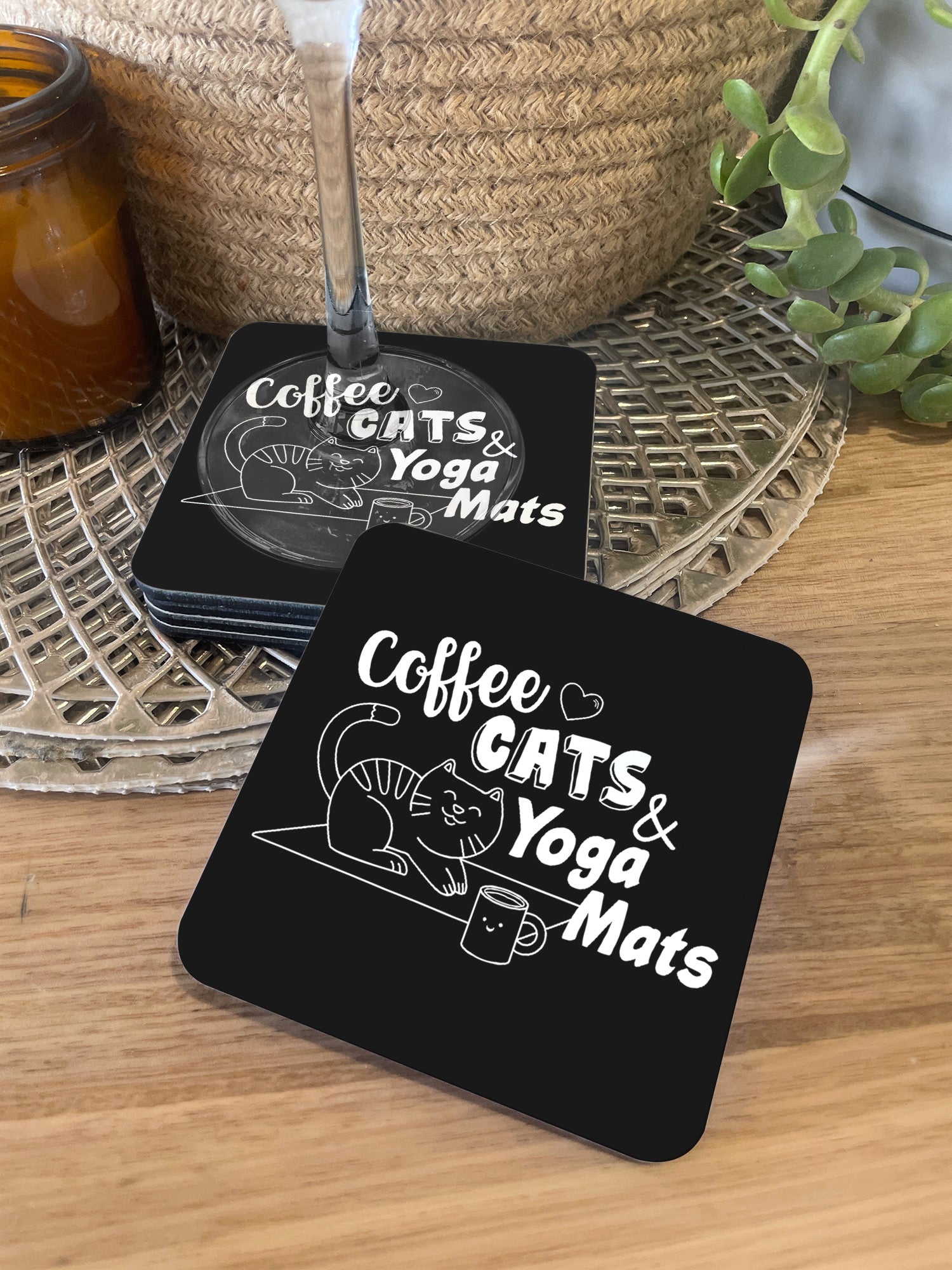 Coffee, Cats & Yoga Mats Coaster