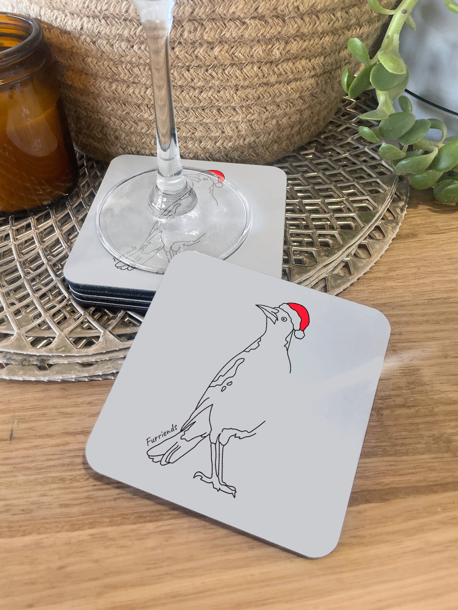 Australian Magpie - Christmas Edition Coaster