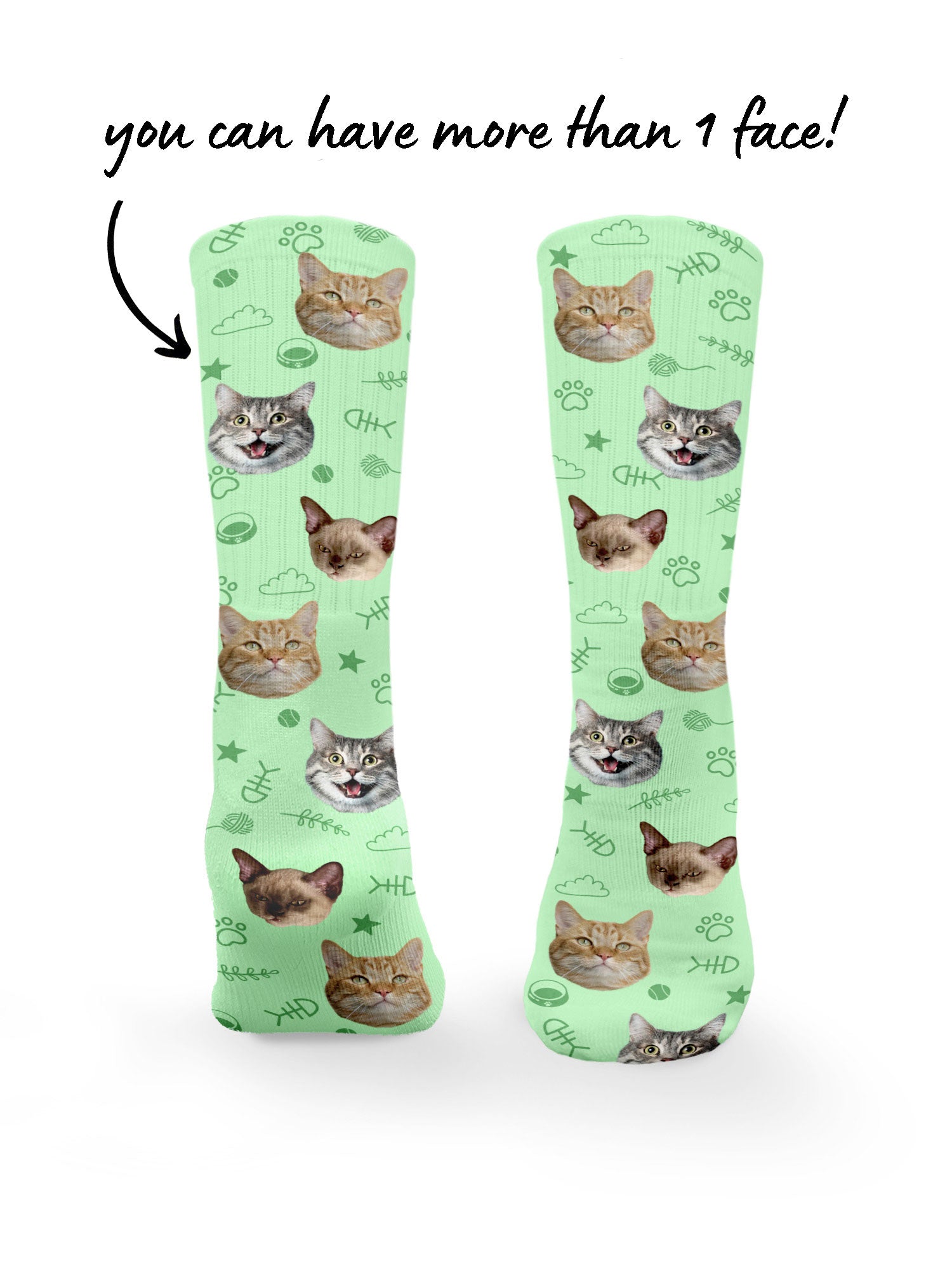 Custom Cat Face Crew Socks