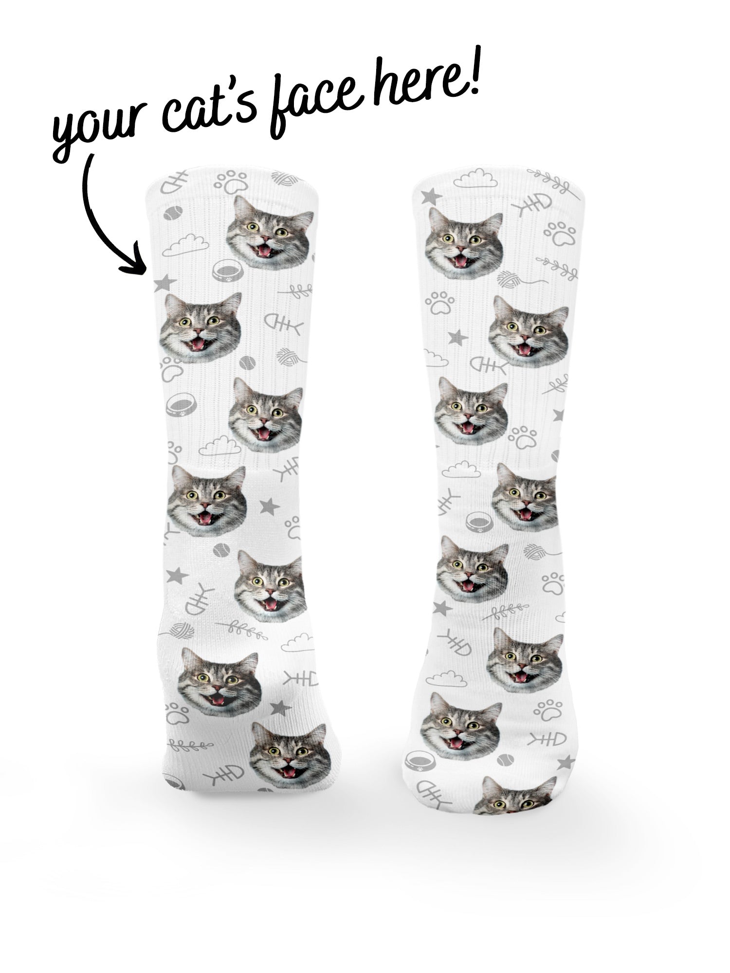 Custom Cat Face Crew Socks