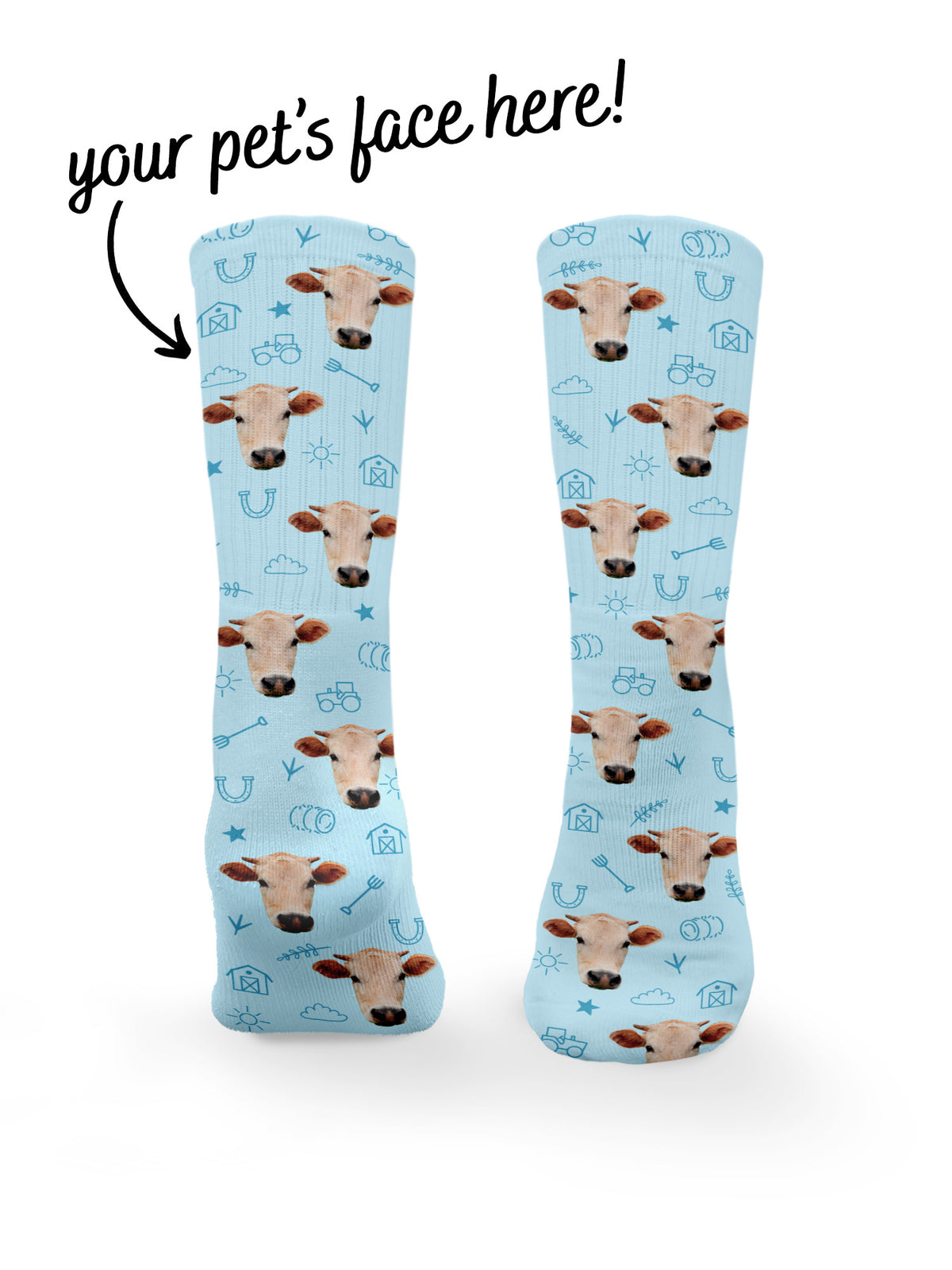 Custom Farm Animal Face Crew Socks