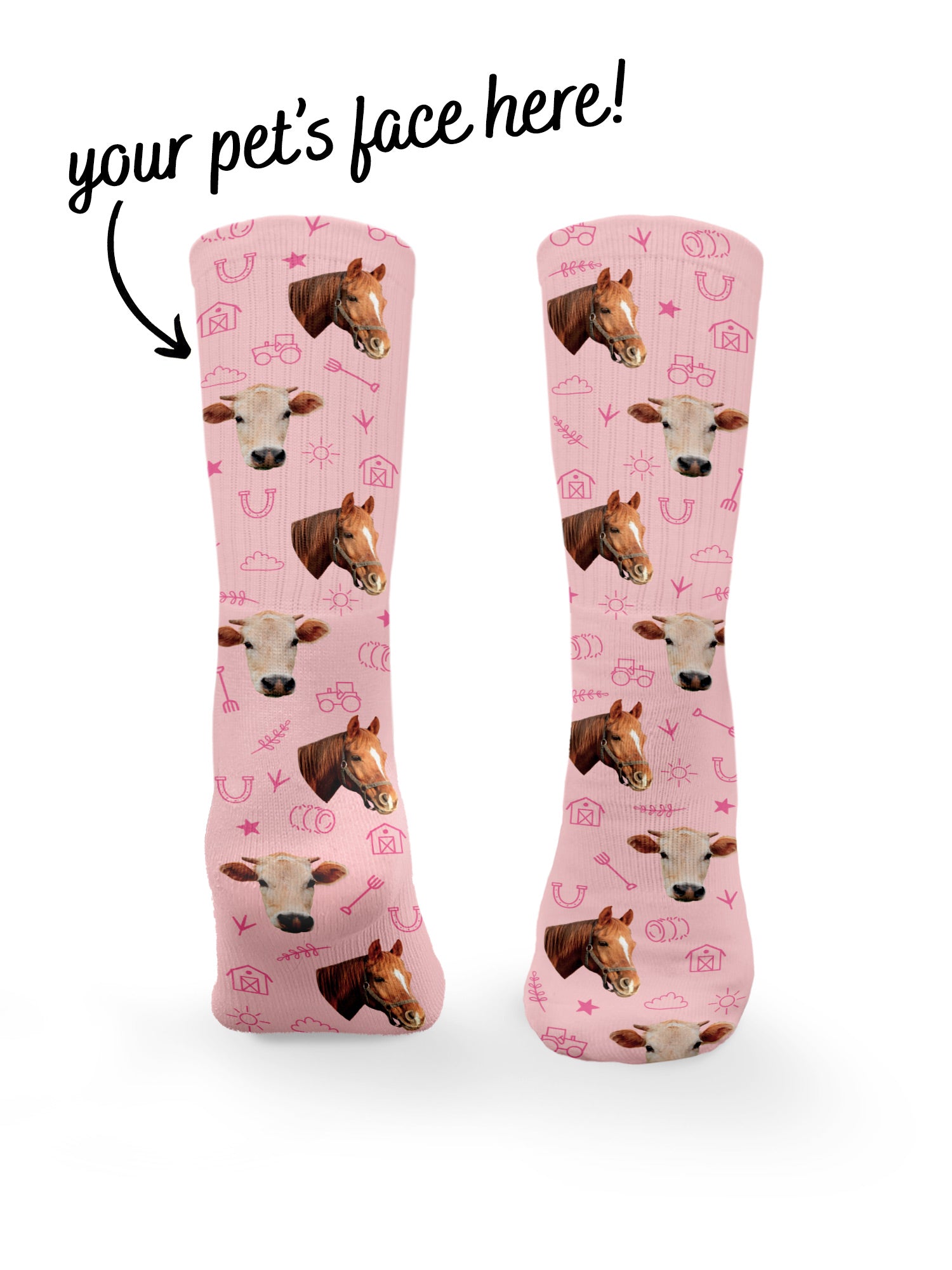 Custom Farm Animal Face Crew Socks