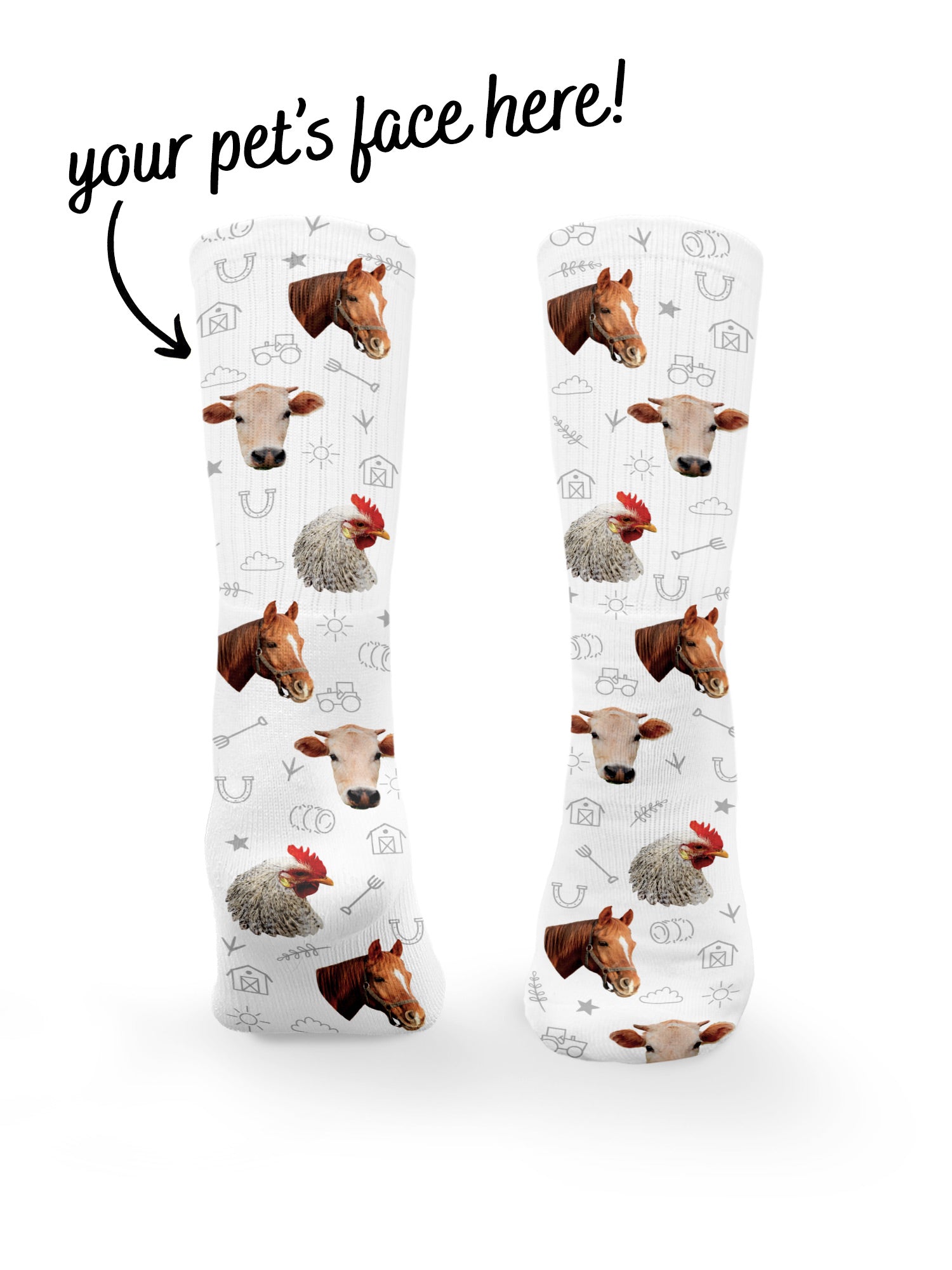 Custom Farm Animal Face Crew Socks