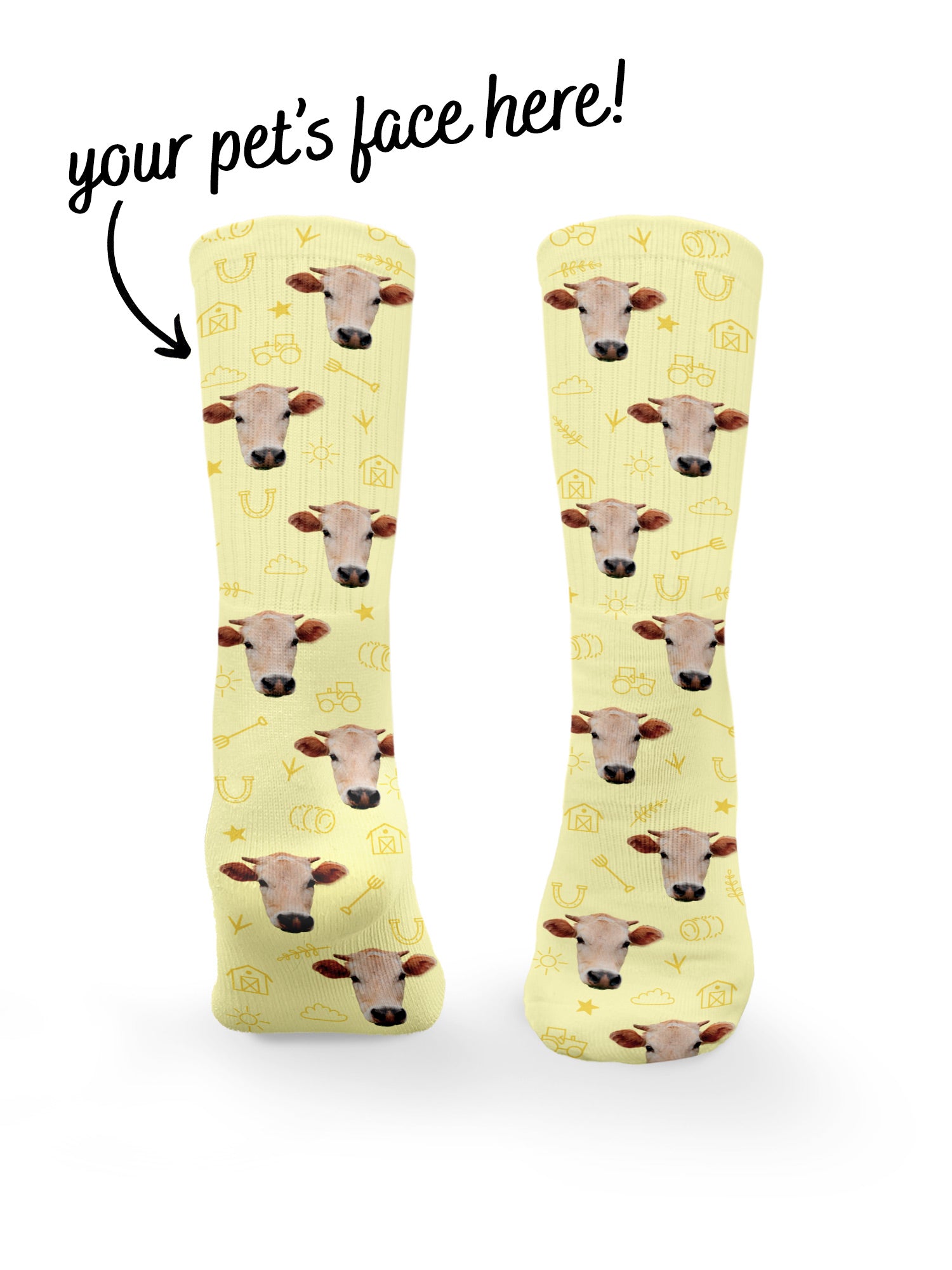 Custom Farm Animal Face Crew Socks