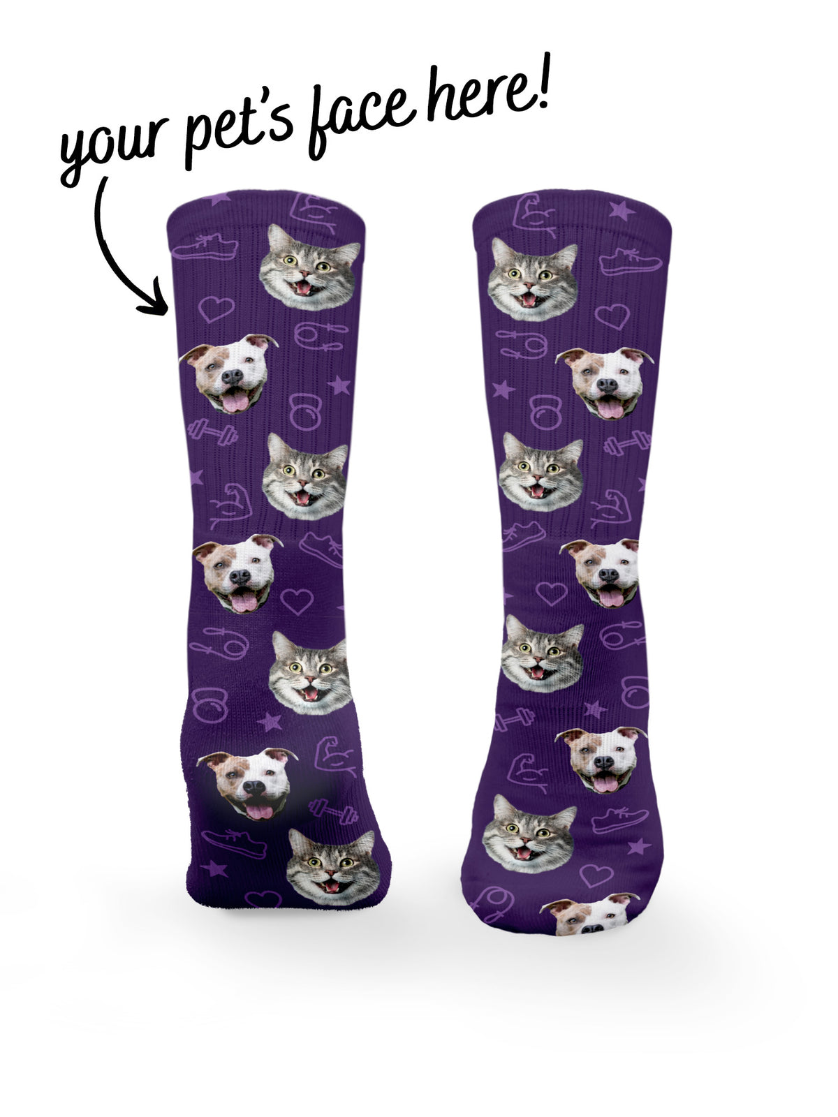 Custom Pet Face Gym Theme Crew Socks