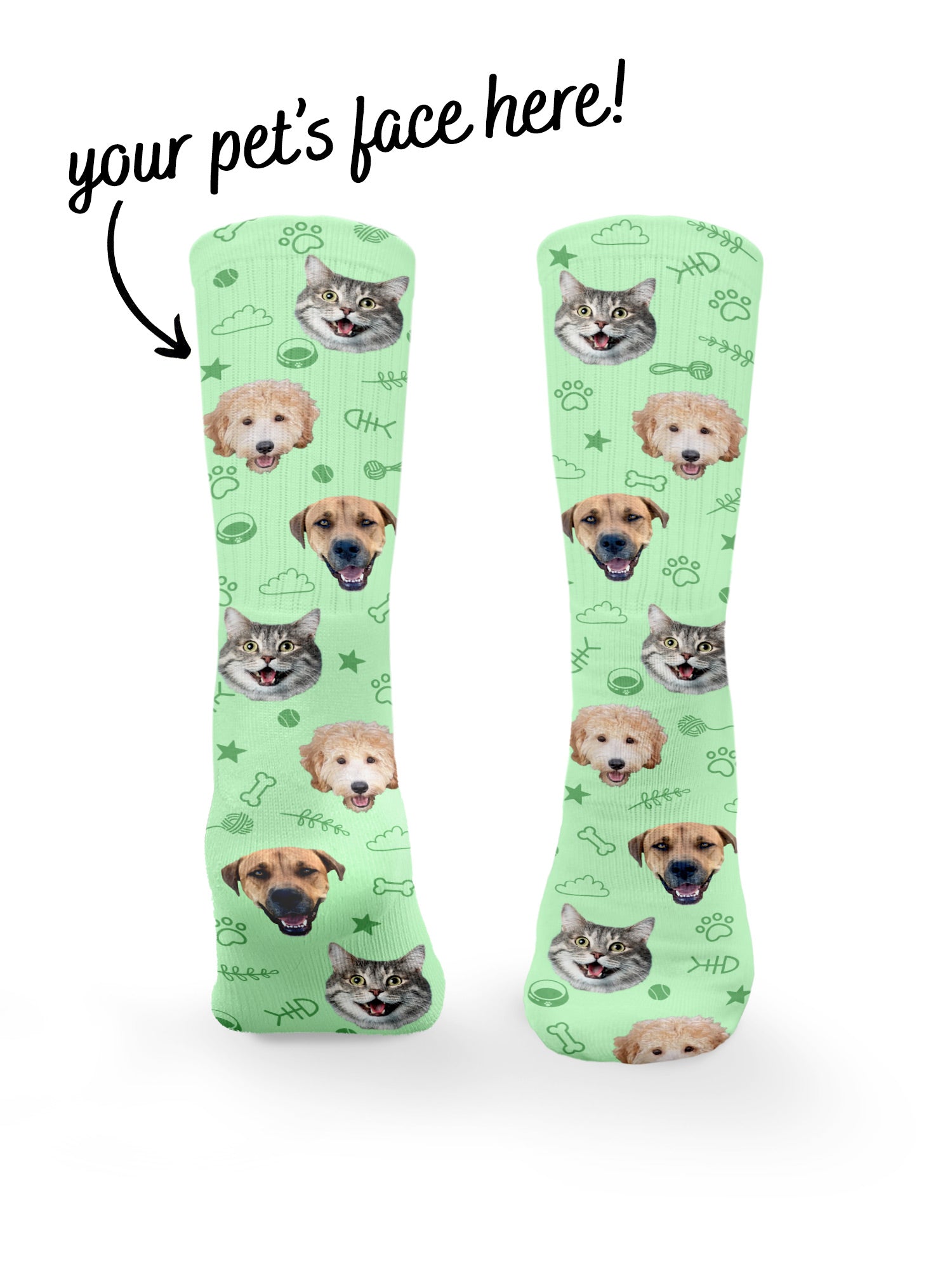 Custom Mixed Dog & Cat Face Crew Socks