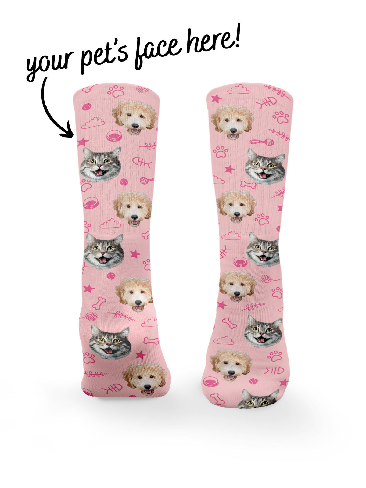 Custom Mixed Dog &amp; Cat Face Crew Socks