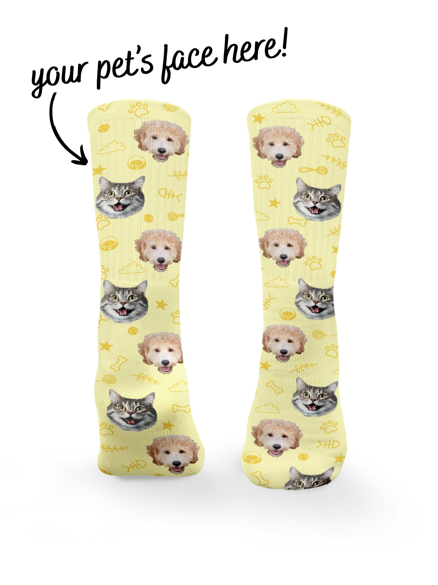 Custom Mixed Dog & Cat Face Crew Socks