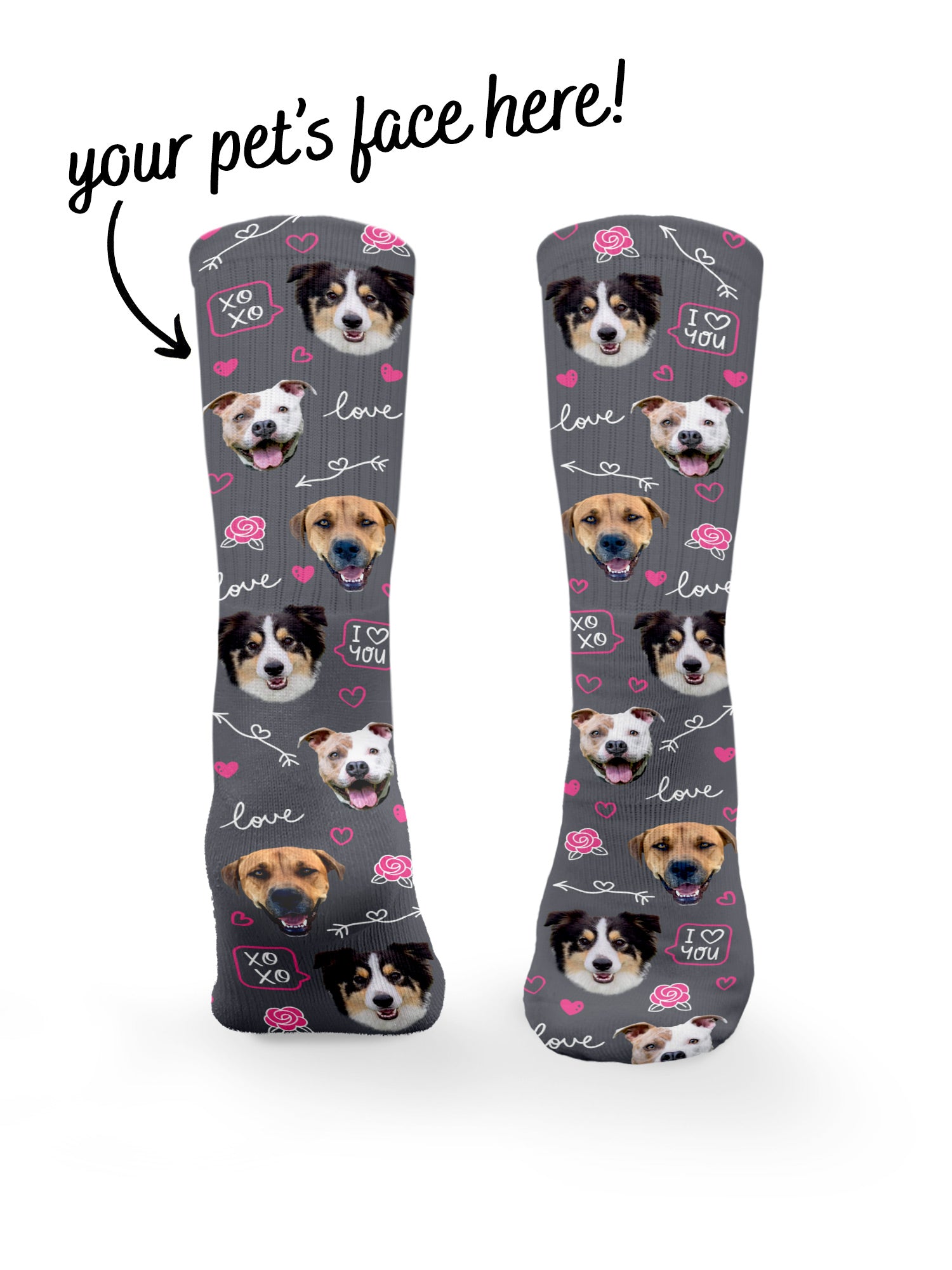 Custom Love Theme Pet Face Crew Socks