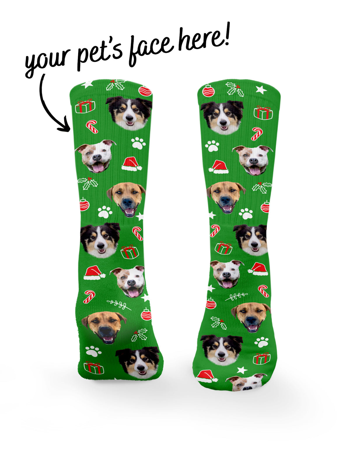 Custom Festive Theme Pet Face Crew Socks