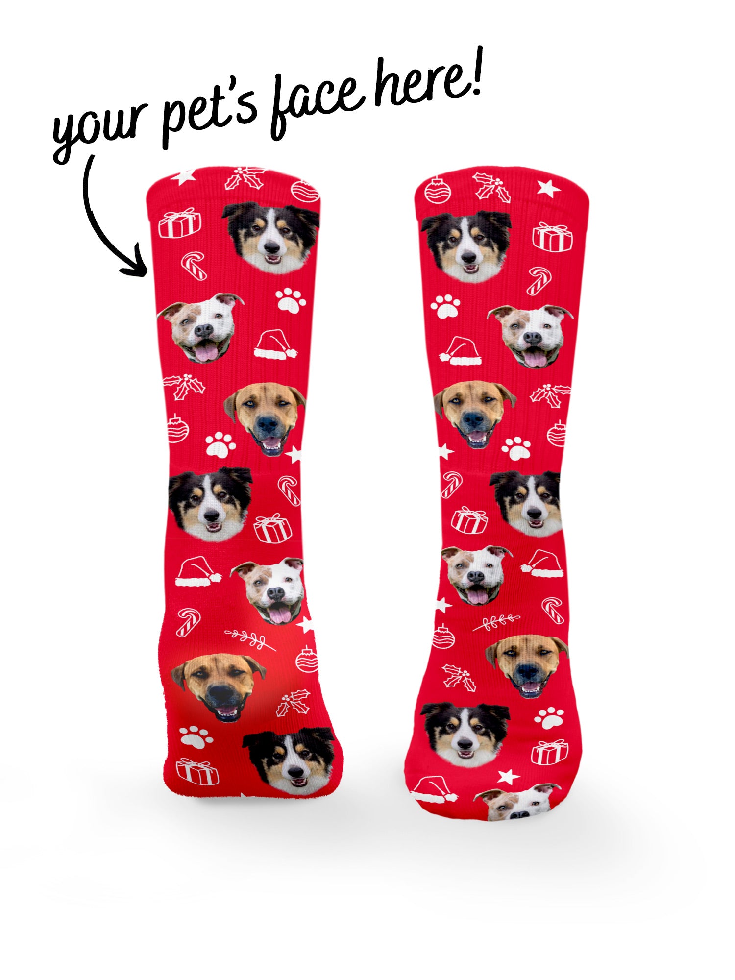 Custom Festive Theme Pet Face Crew Socks