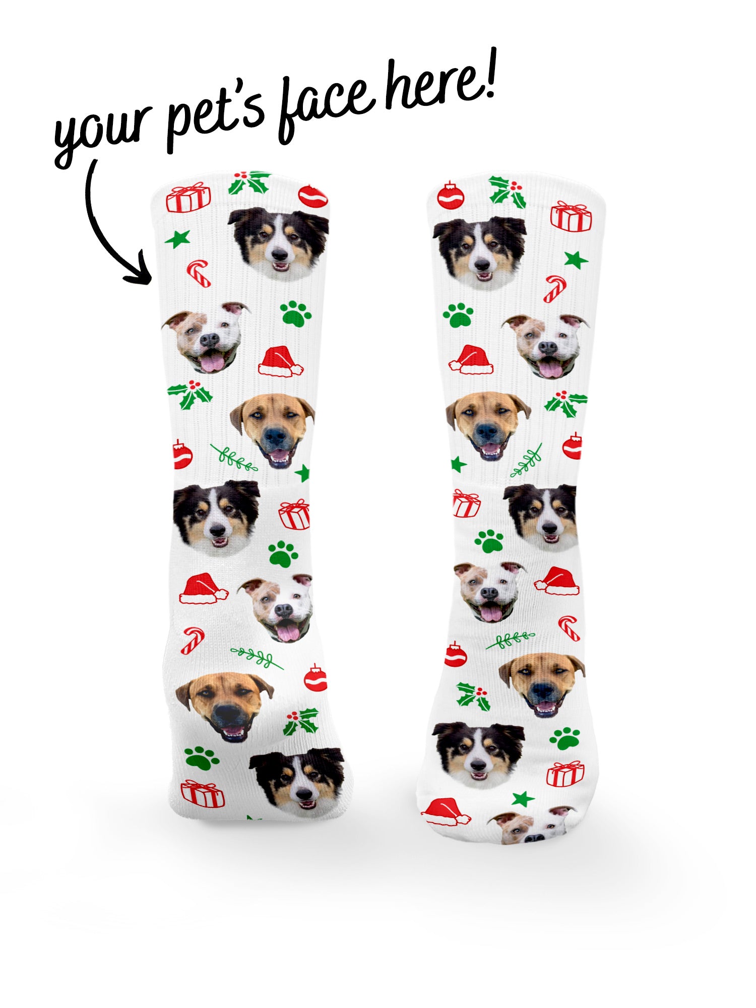 Custom Festive Theme Pet Face Crew Socks