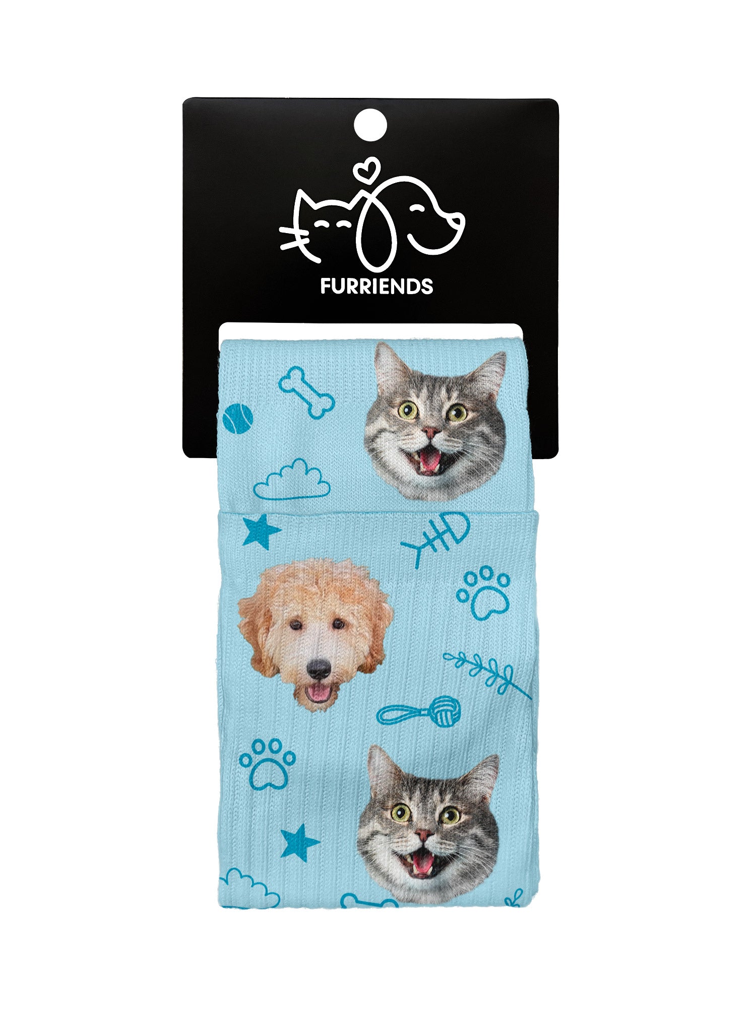 Custom Mixed Dog & Cat Face Crew Socks