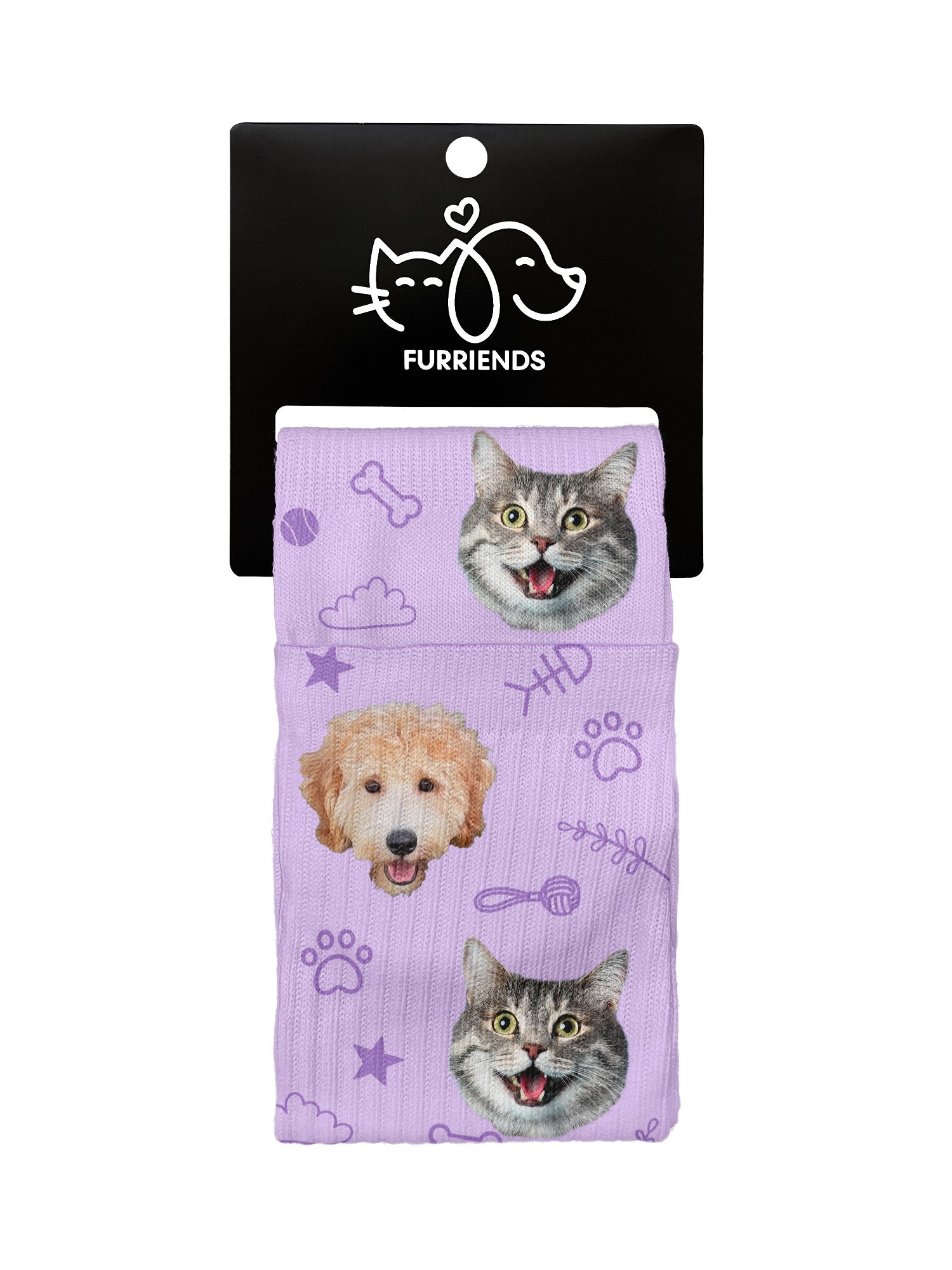 Custom Mixed Dog & Cat Face Crew Socks