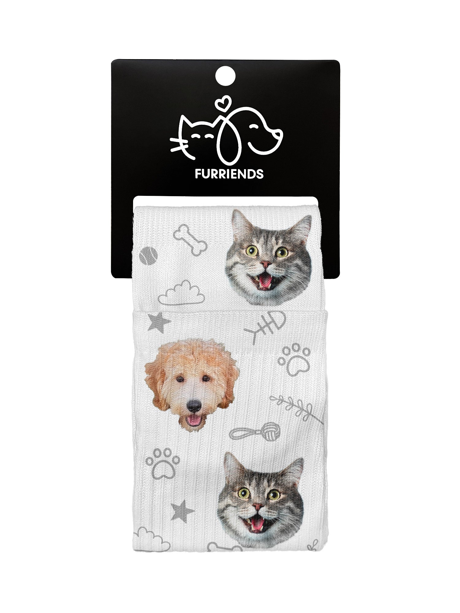 Custom Mixed Dog & Cat Face Crew Socks