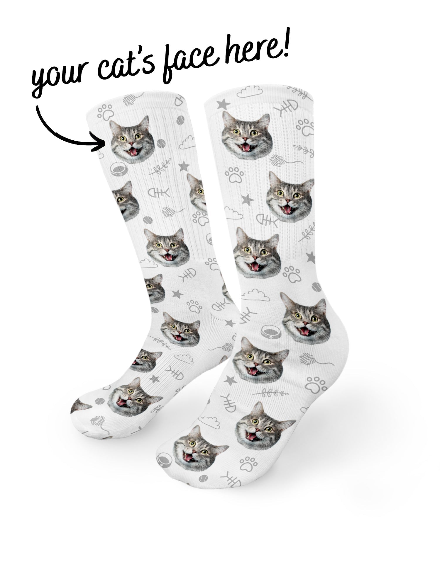 Custom Cat Face Crew Socks