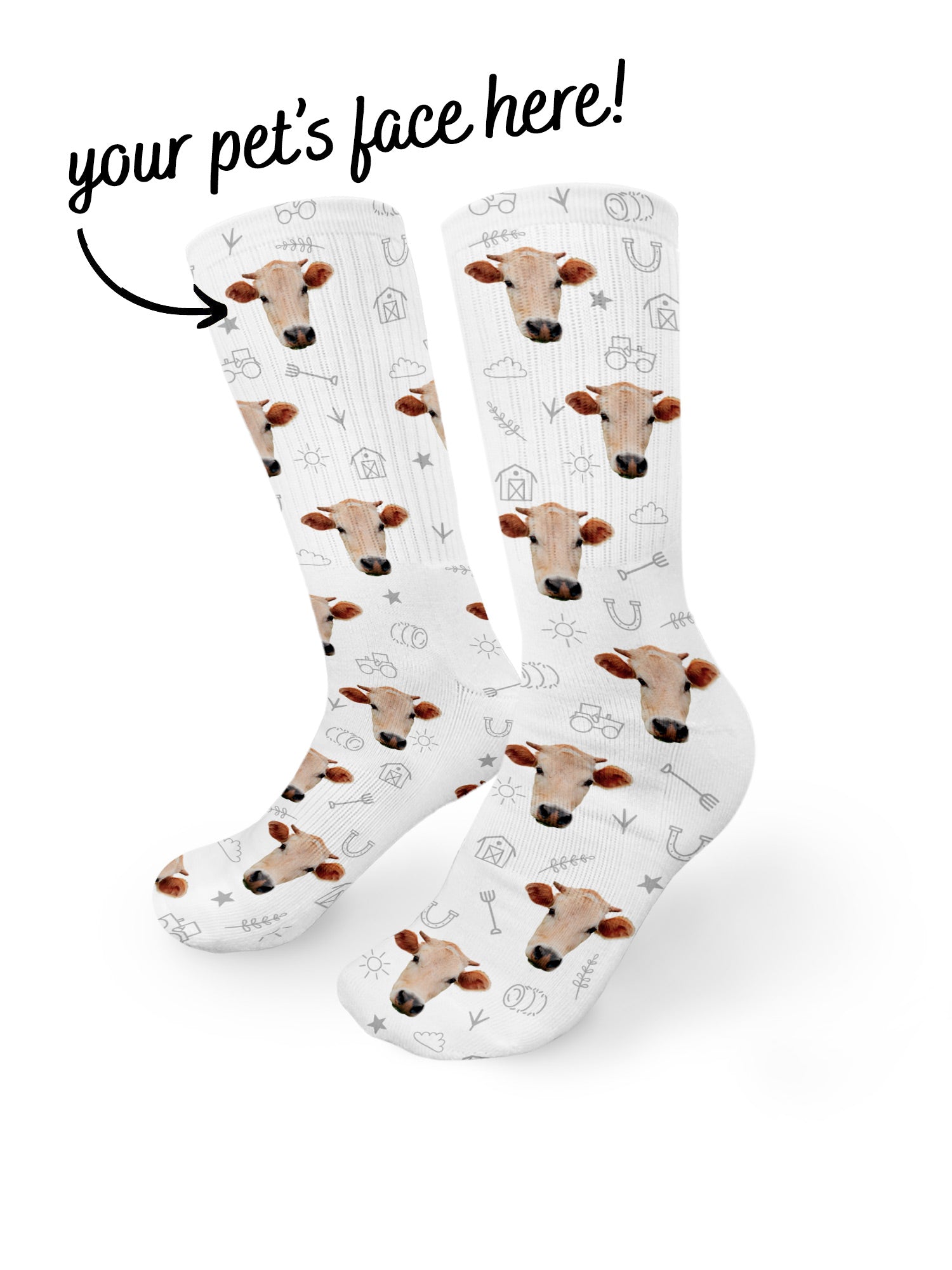 Custom Farm Animal Face Crew Socks