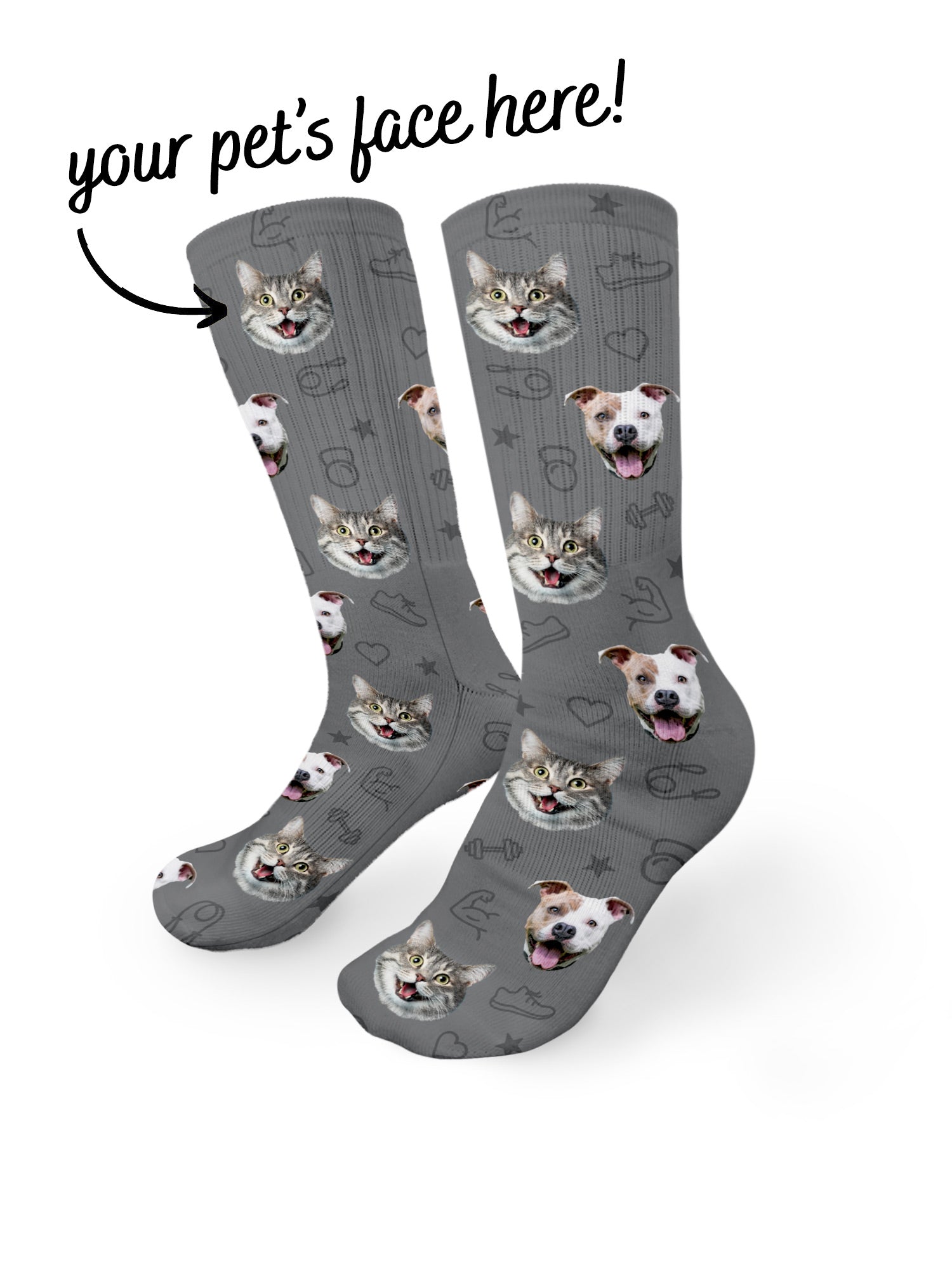 Custom Gym Theme Pet Face Crew Socks