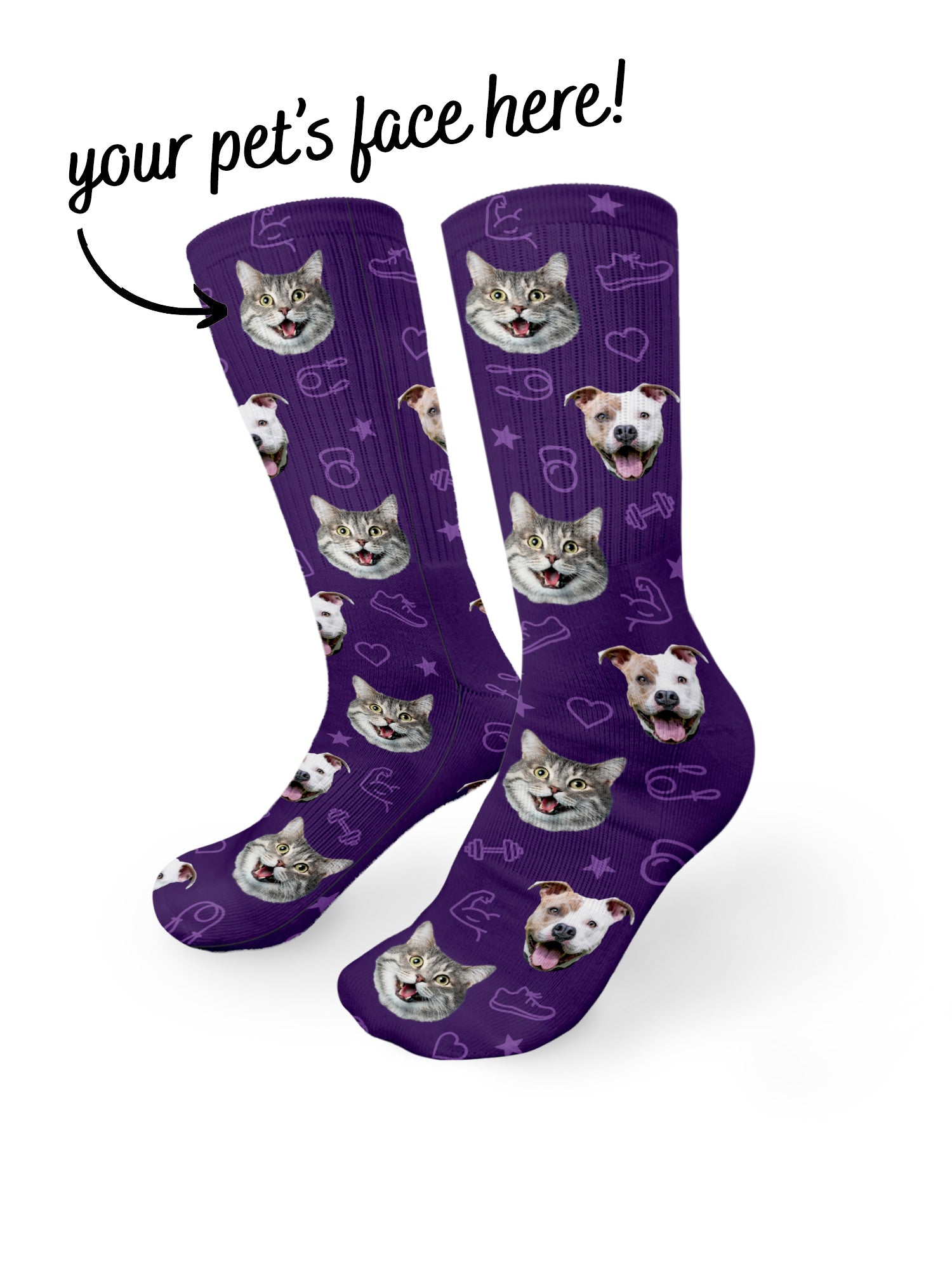 Custom Gym Theme Pet Face Crew Socks