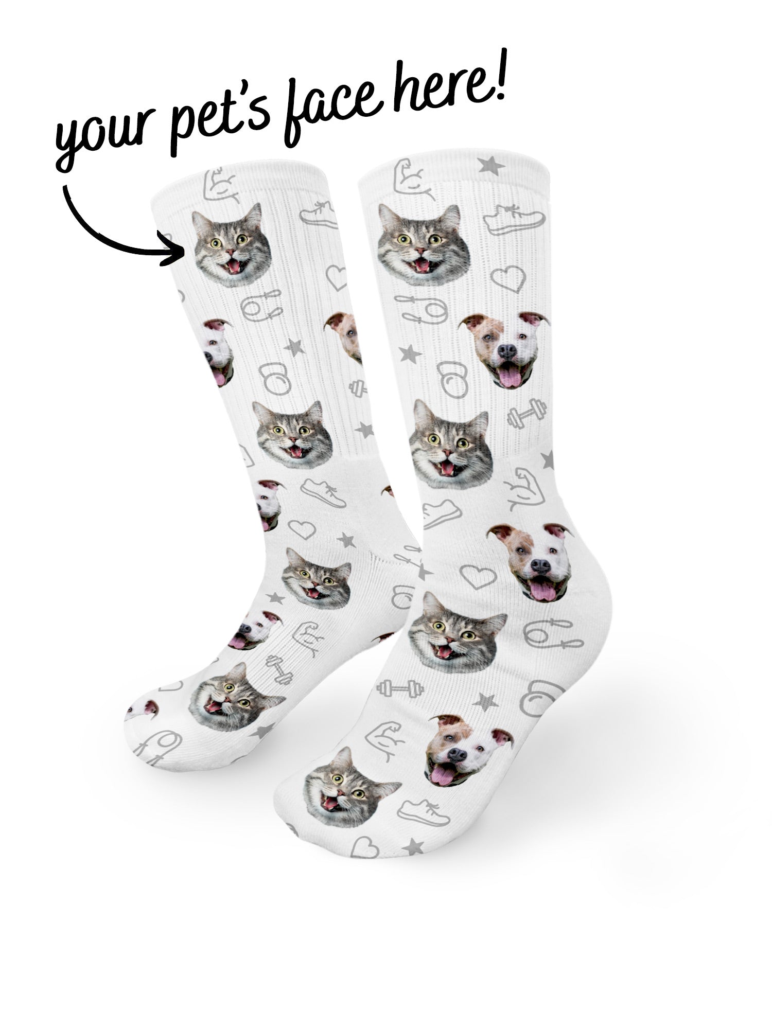 Custom Gym Theme Pet Face Crew Socks