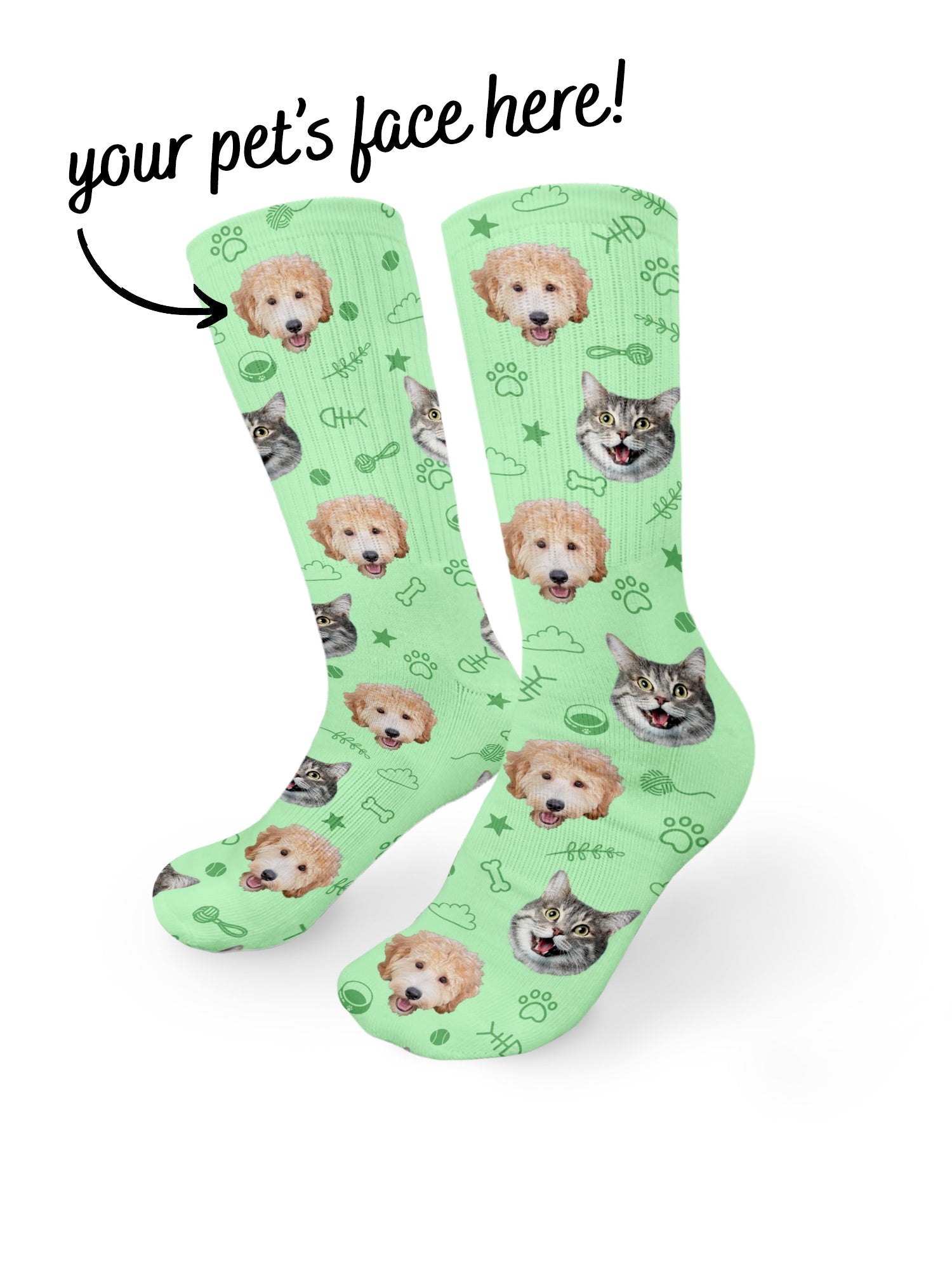 Custom Mixed Dog & Cat Face Crew Socks