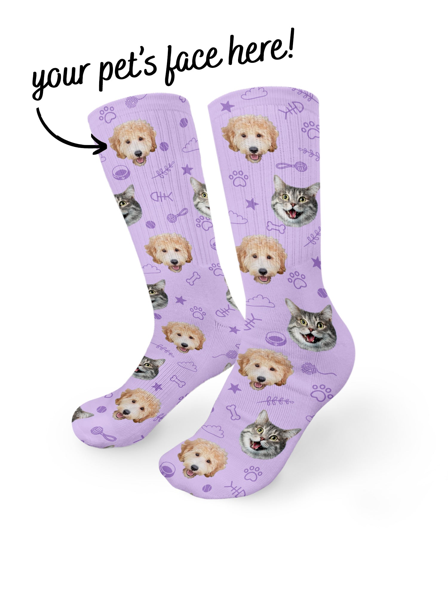 Custom Mixed Dog & Cat Face Crew Socks