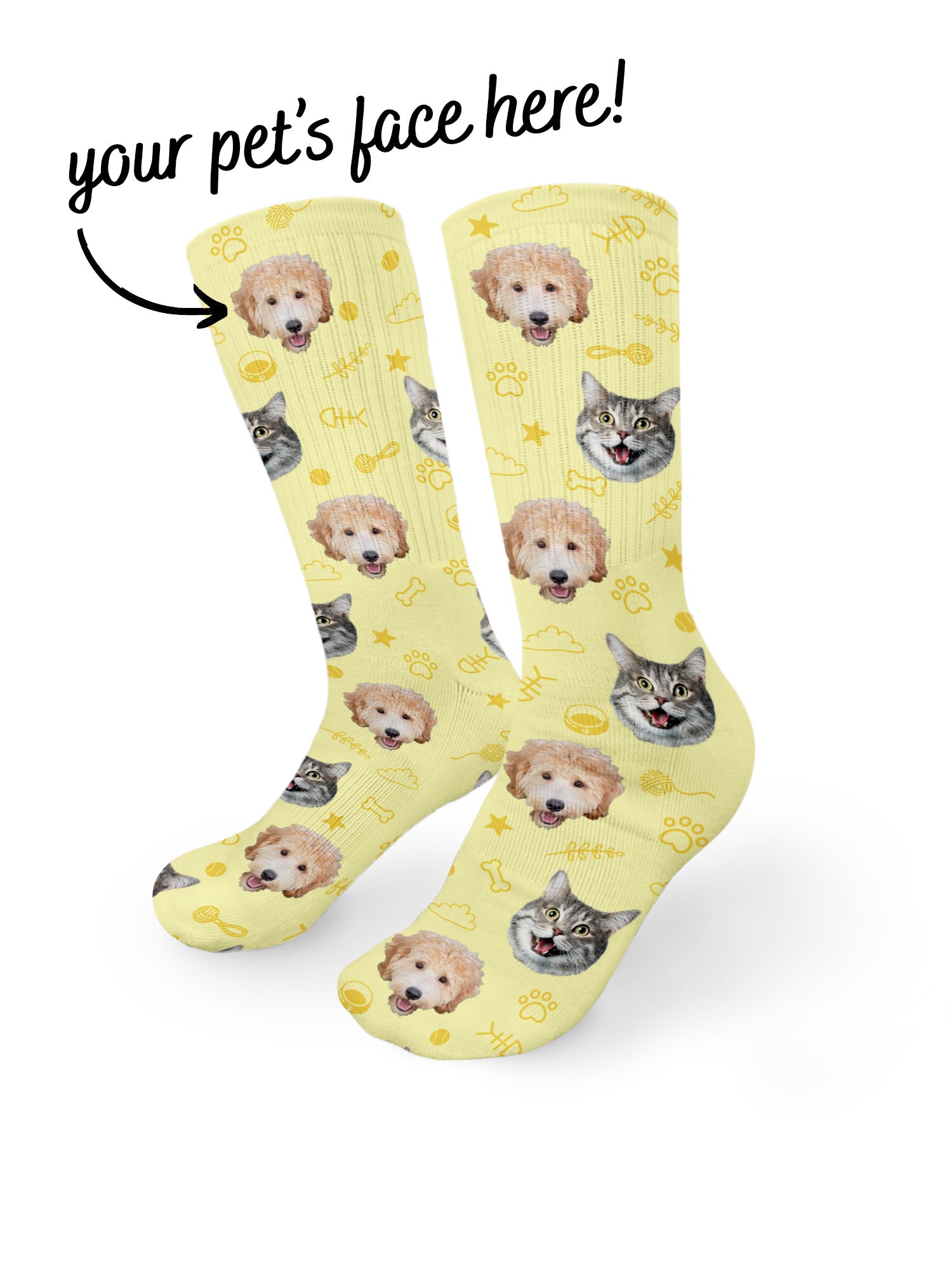 Custom Mixed Dog & Cat Face Crew Socks