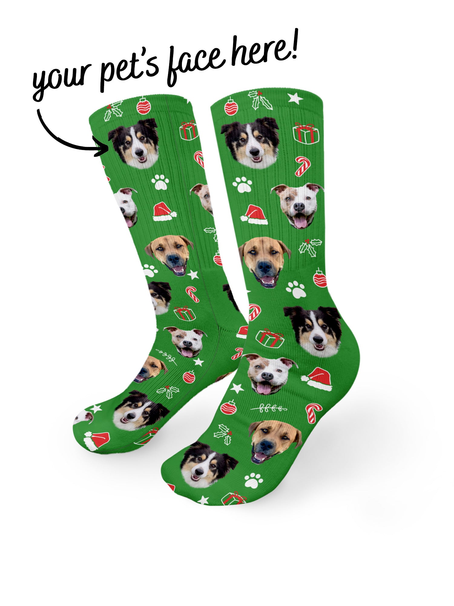 Custom Festive Theme Pet Face Crew Socks