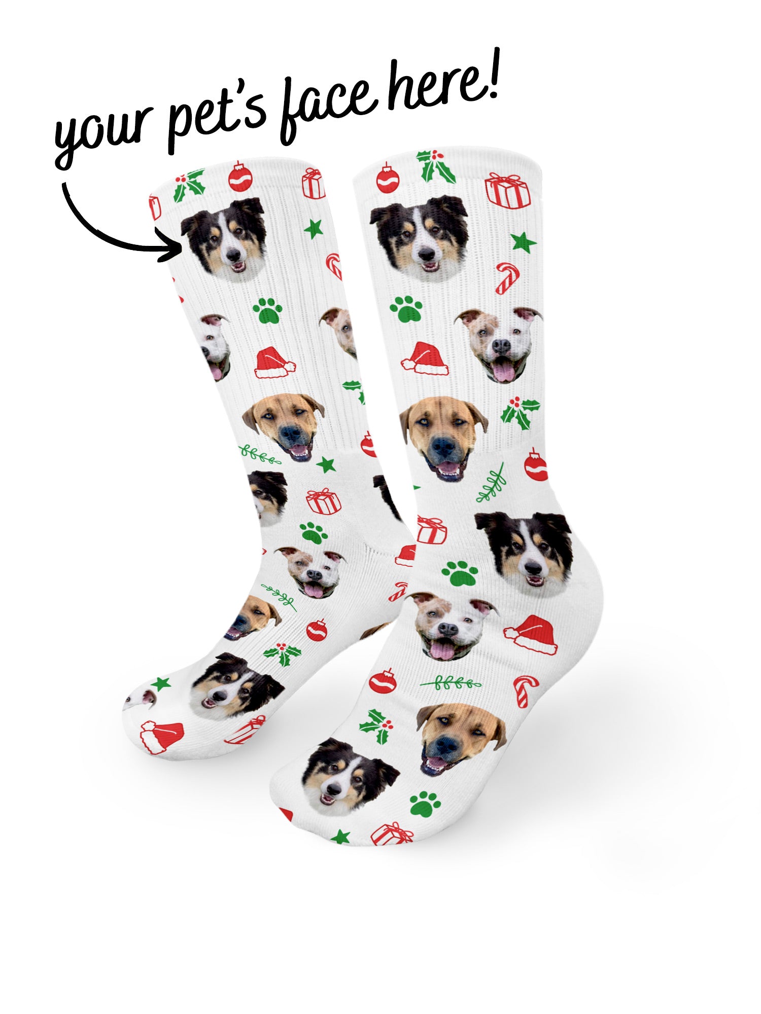 Custom Festive Theme Pet Face Crew Socks