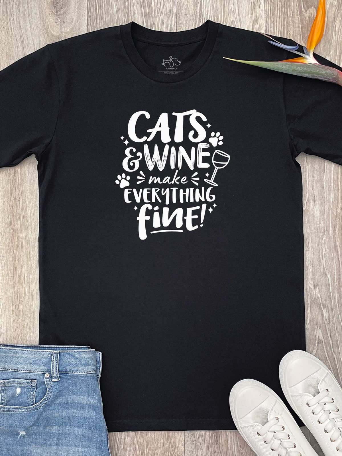 Cats &amp; Wine Make Everything Fine Essential Unisex Tee