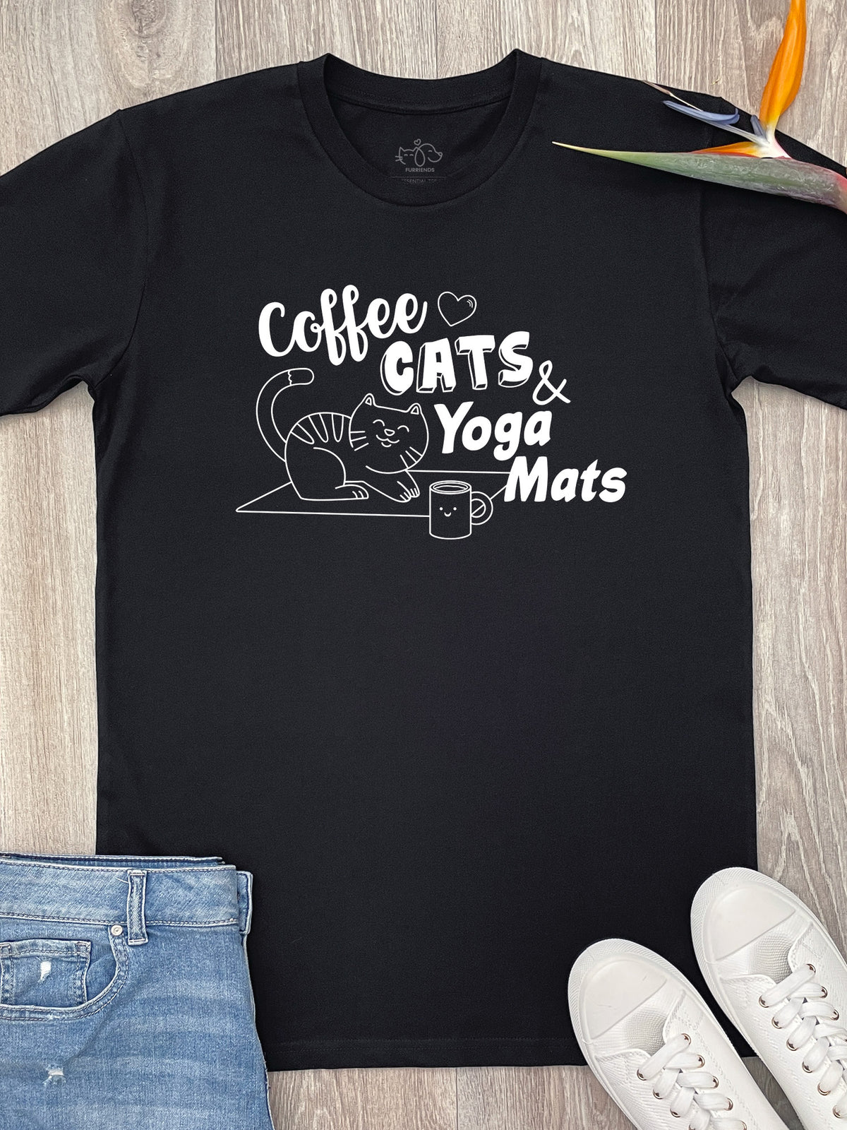 Coffee, Cats &amp; Yoga Mats Essential Unisex Tee