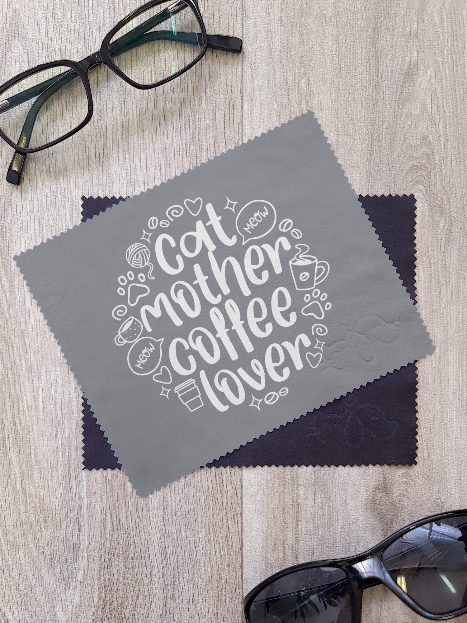 Cat Mother Coffee Lover Microfibre Suede Glasses Cleaning Cloths (Twinpack)