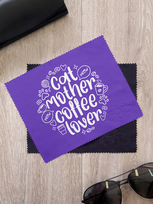 Cat Mother Coffee Lover Microfibre Suede Glasses Cleaning Cloths (Twinpack)