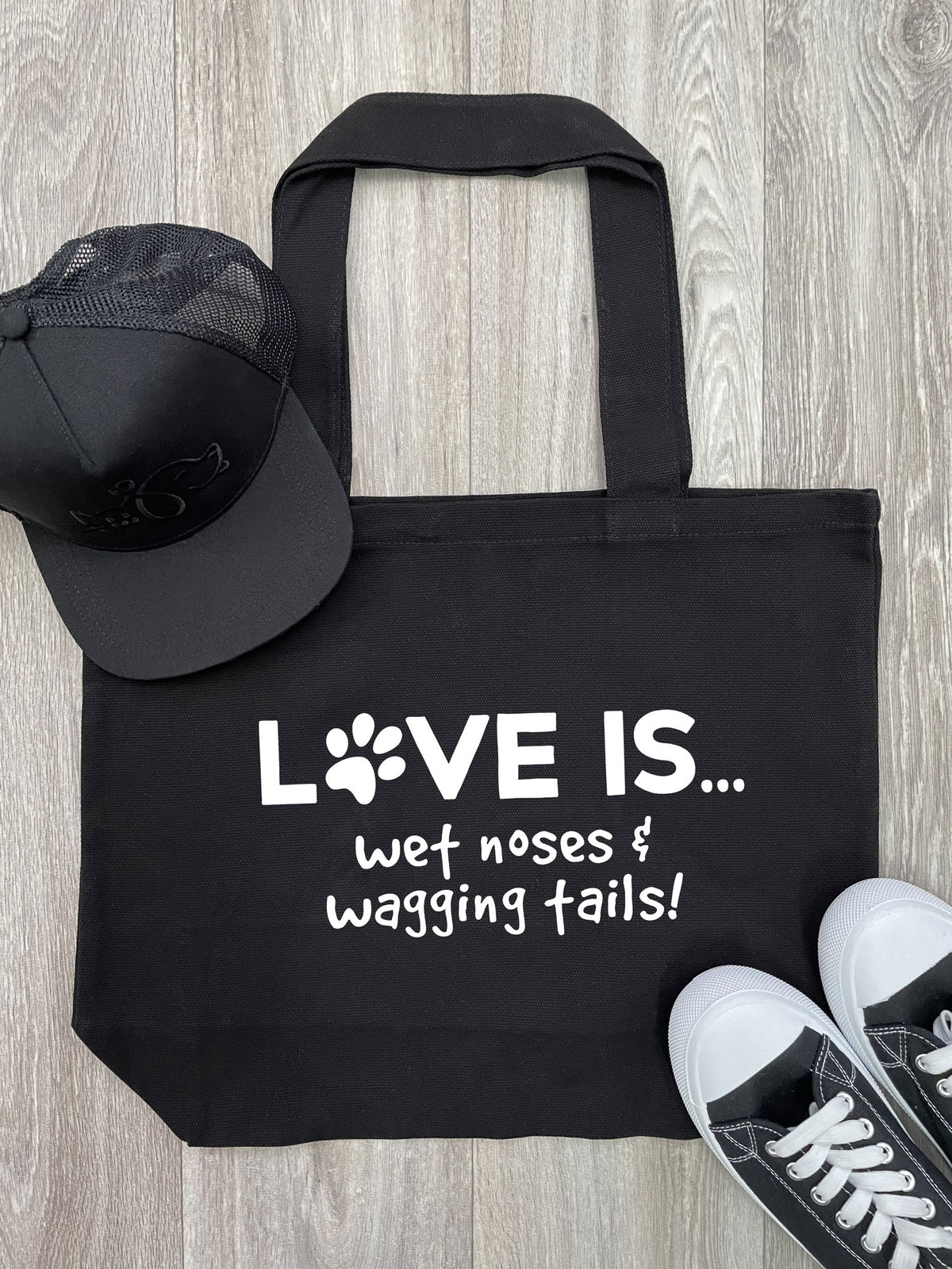 Love Is... Wet Noses &amp; Wagging Tails! Cotton Canvas Shoulder Tote Bag