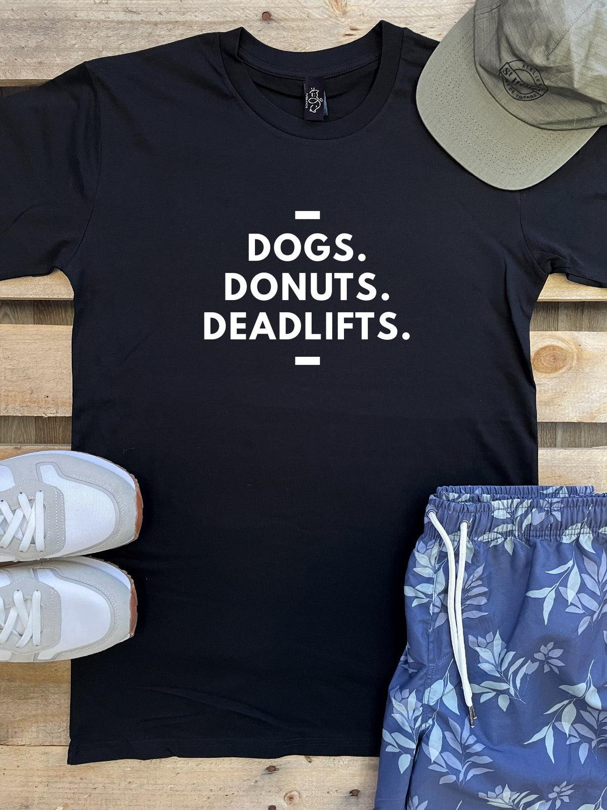 Dogs. Donuts. Deadlifts. Essential Unisex Tee