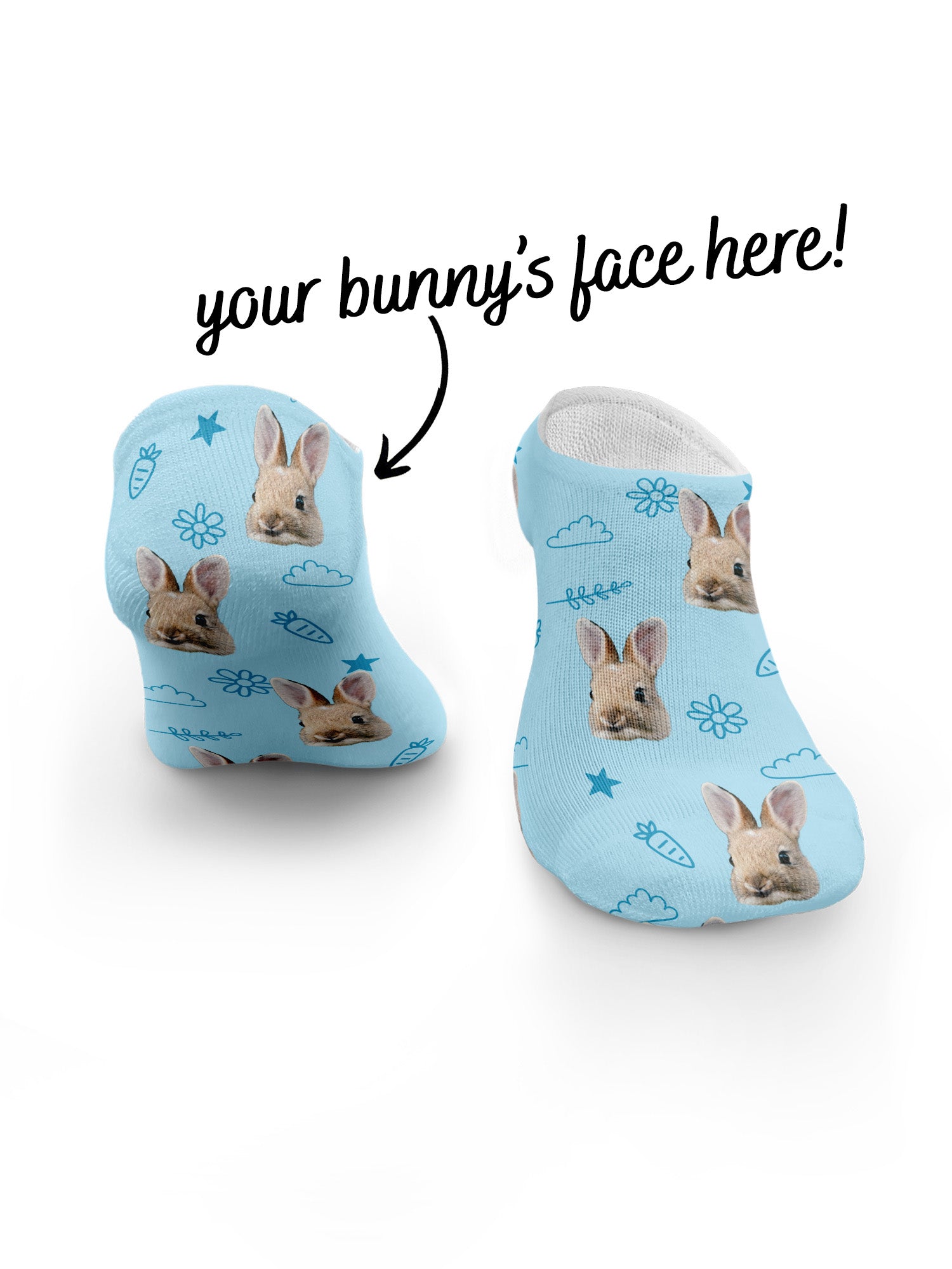 Custom Rabbit Face No-Show Socks