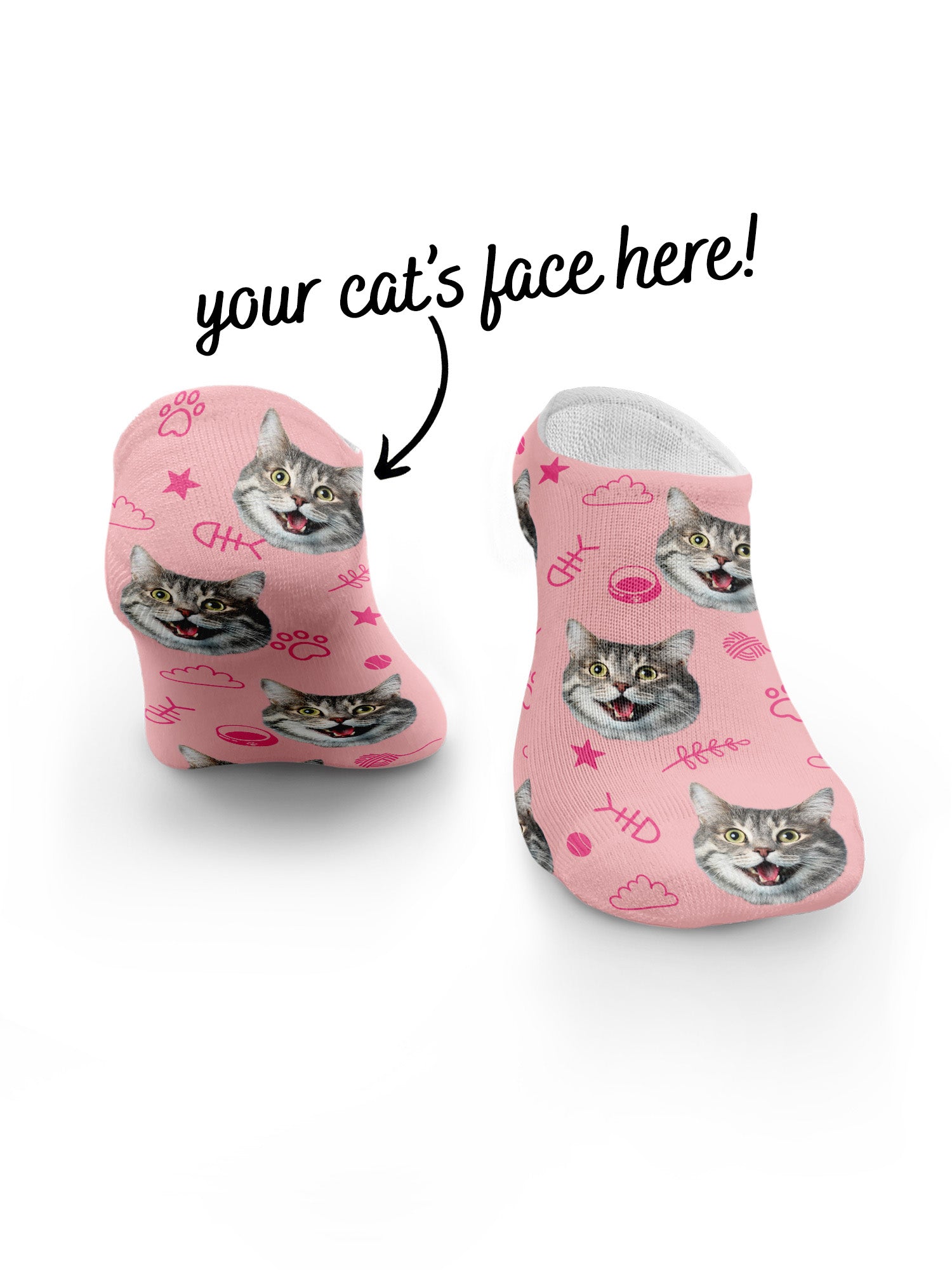 Custom Cat Face No-Show Socks