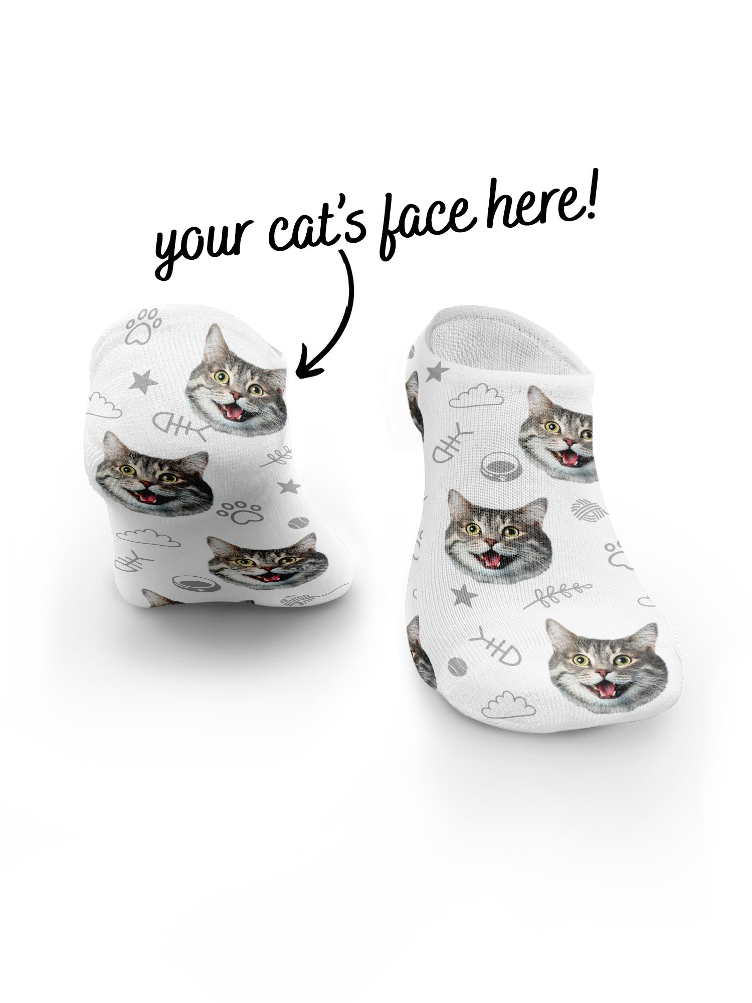 Custom Cat Face No-Show Socks