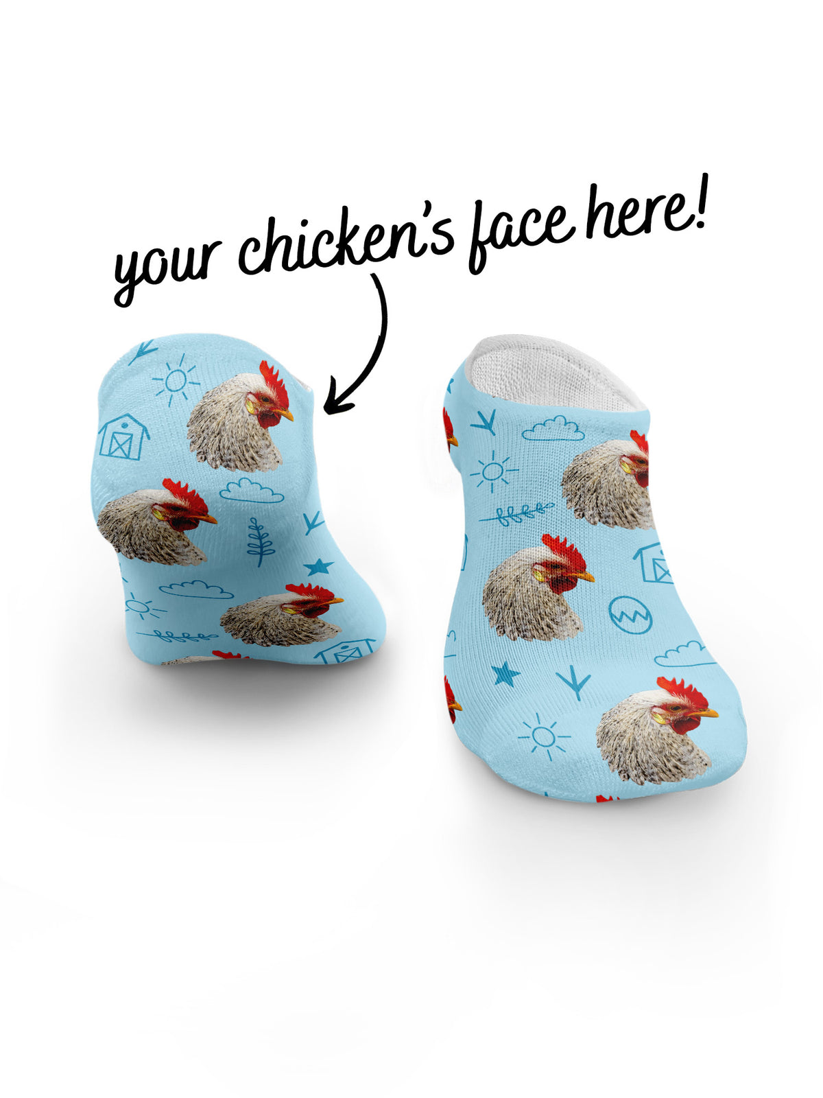 Custom Chicken Face No-Show Socks