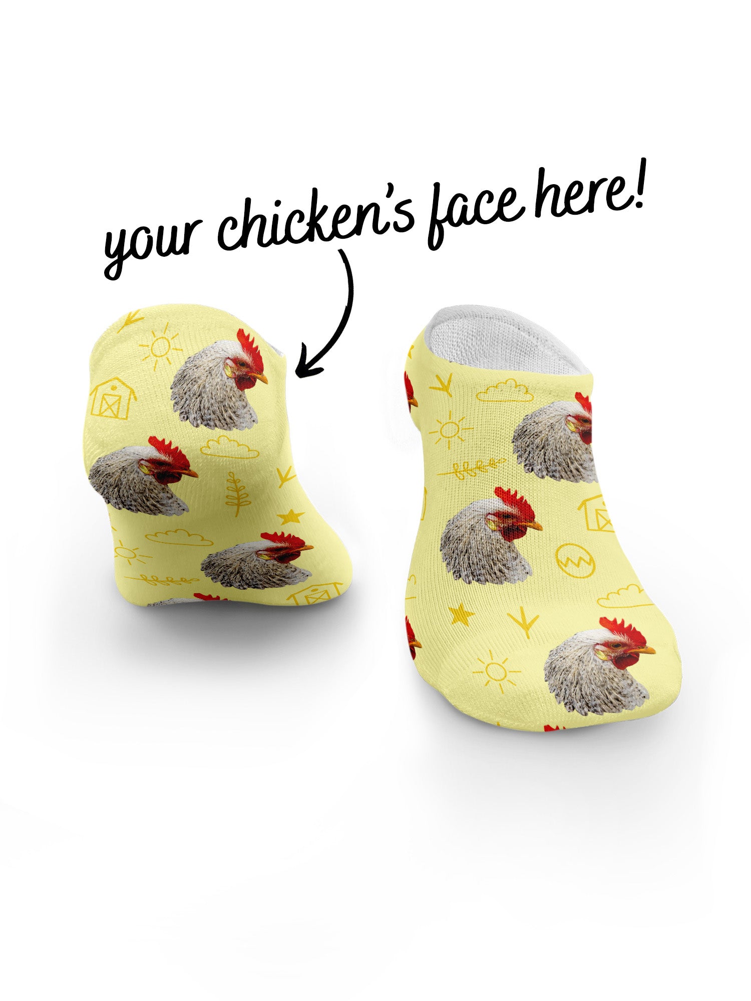 Custom Chicken Face No-Show Socks