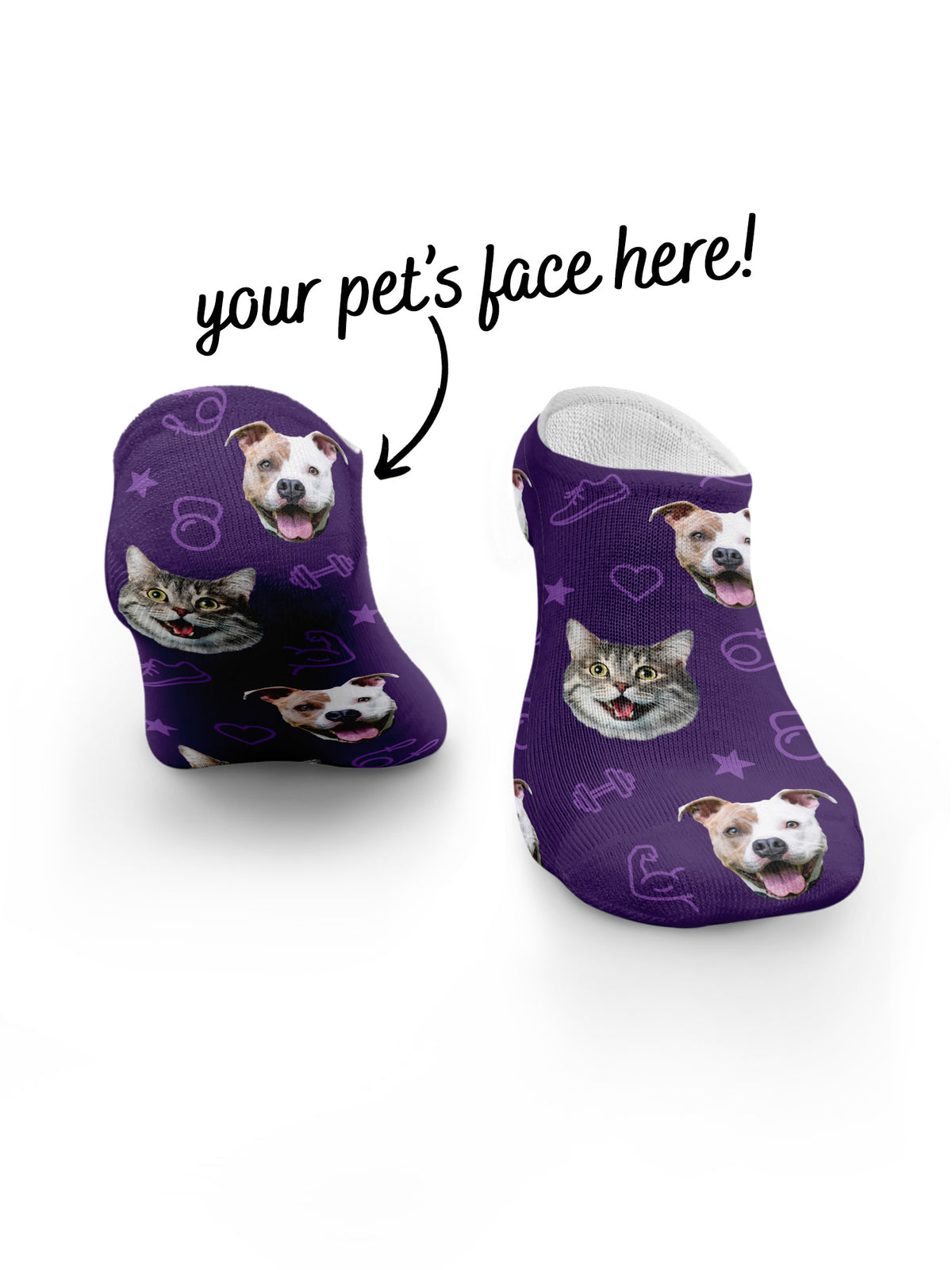 Custom Gym Theme Pet Face No-Show Socks