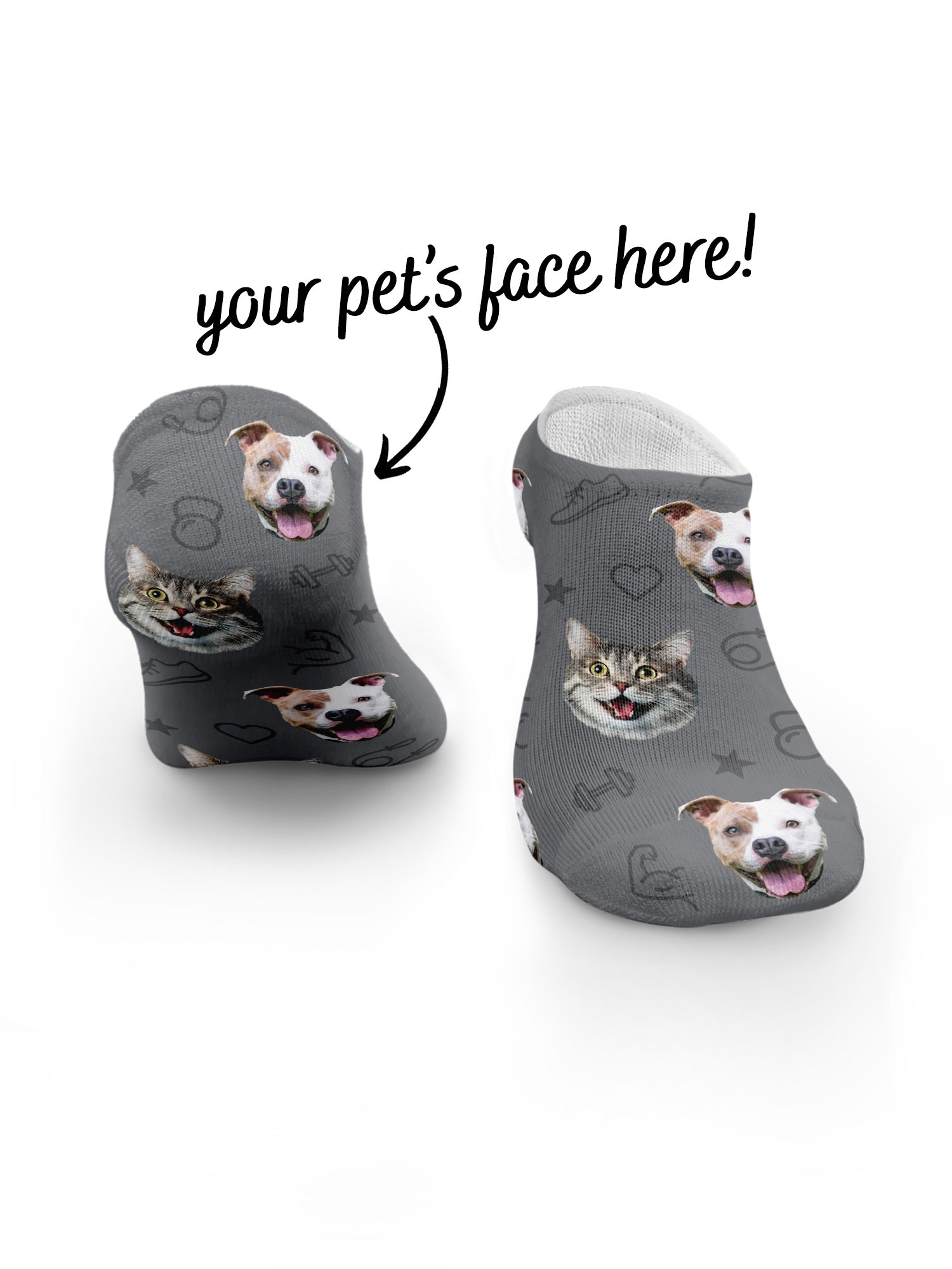 Custom Gym Theme Pet Face No-Show Socks