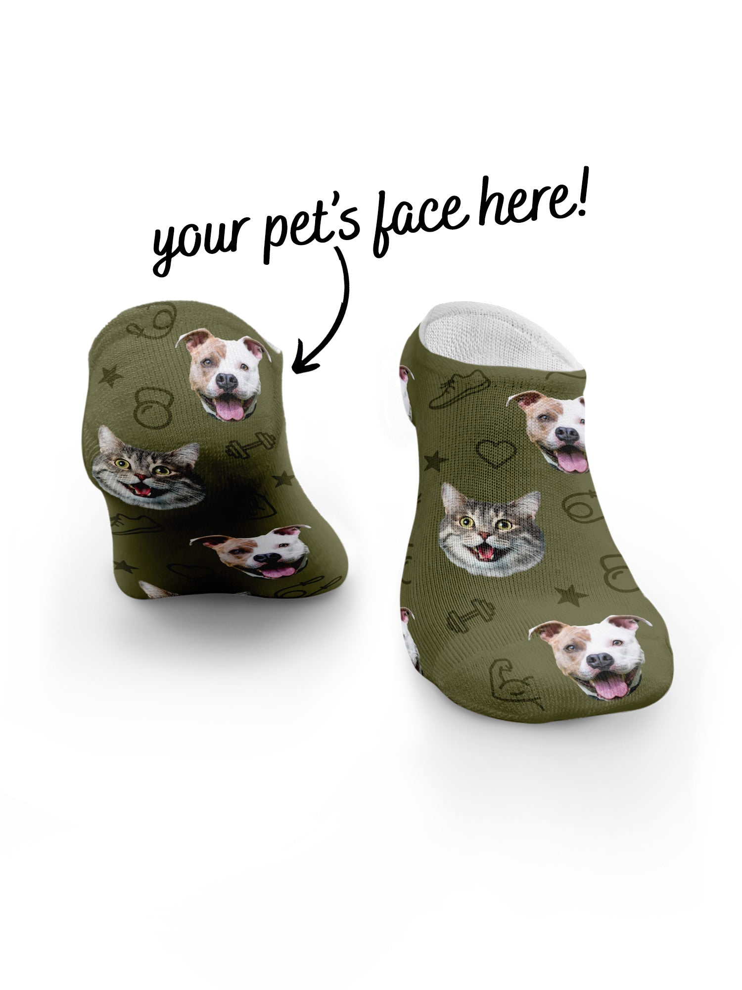 Custom Gym Theme Pet Face No-Show Socks