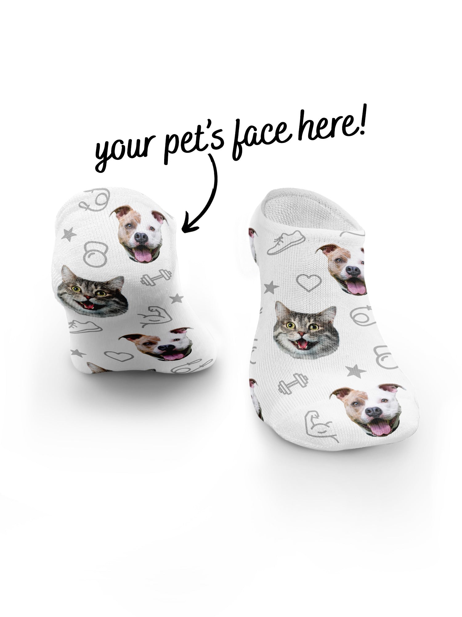 Custom Gym Theme Pet Face No-Show Socks