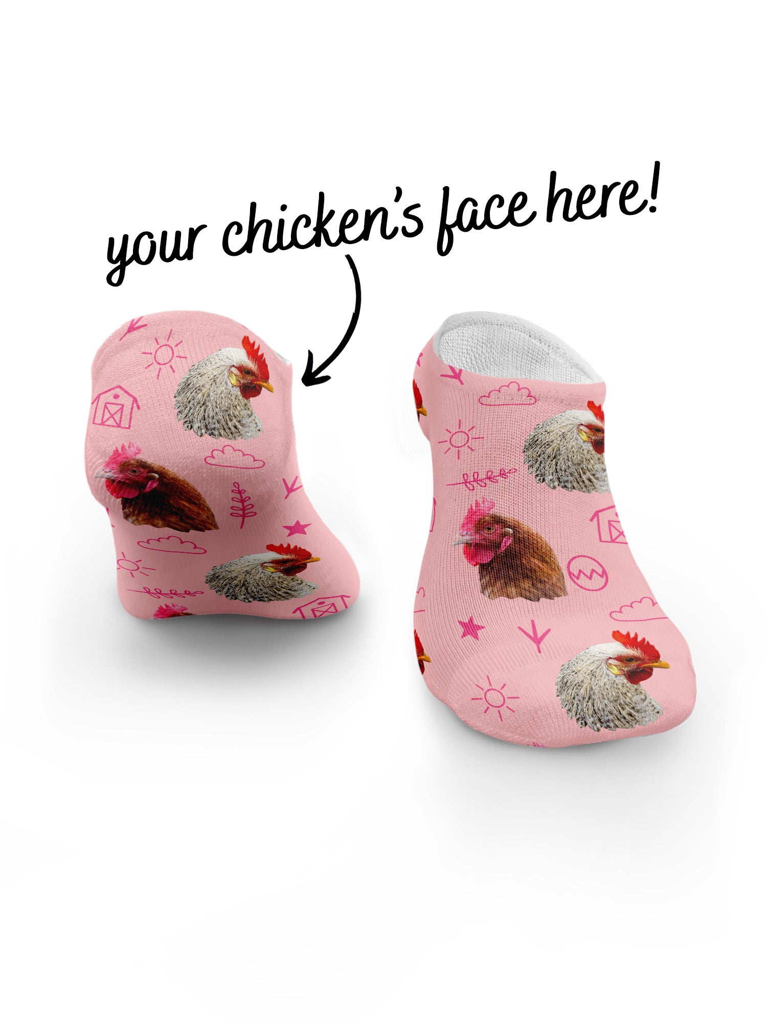 Custom Chicken Face No-Show Socks