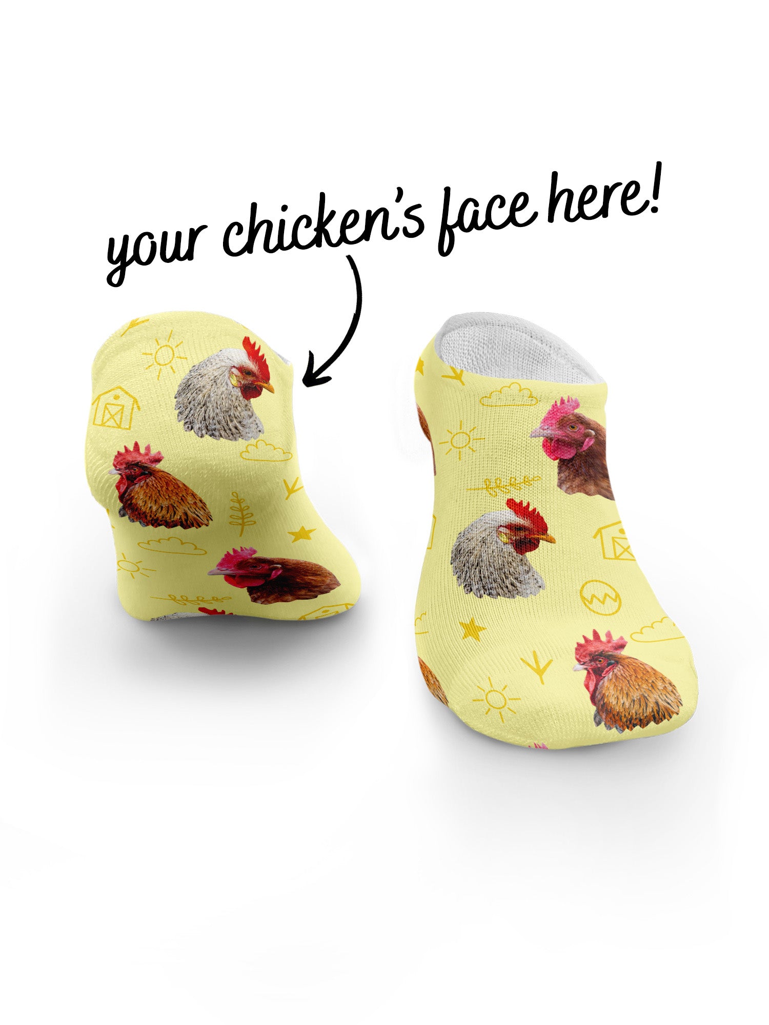 Custom Chicken Face No-Show Socks