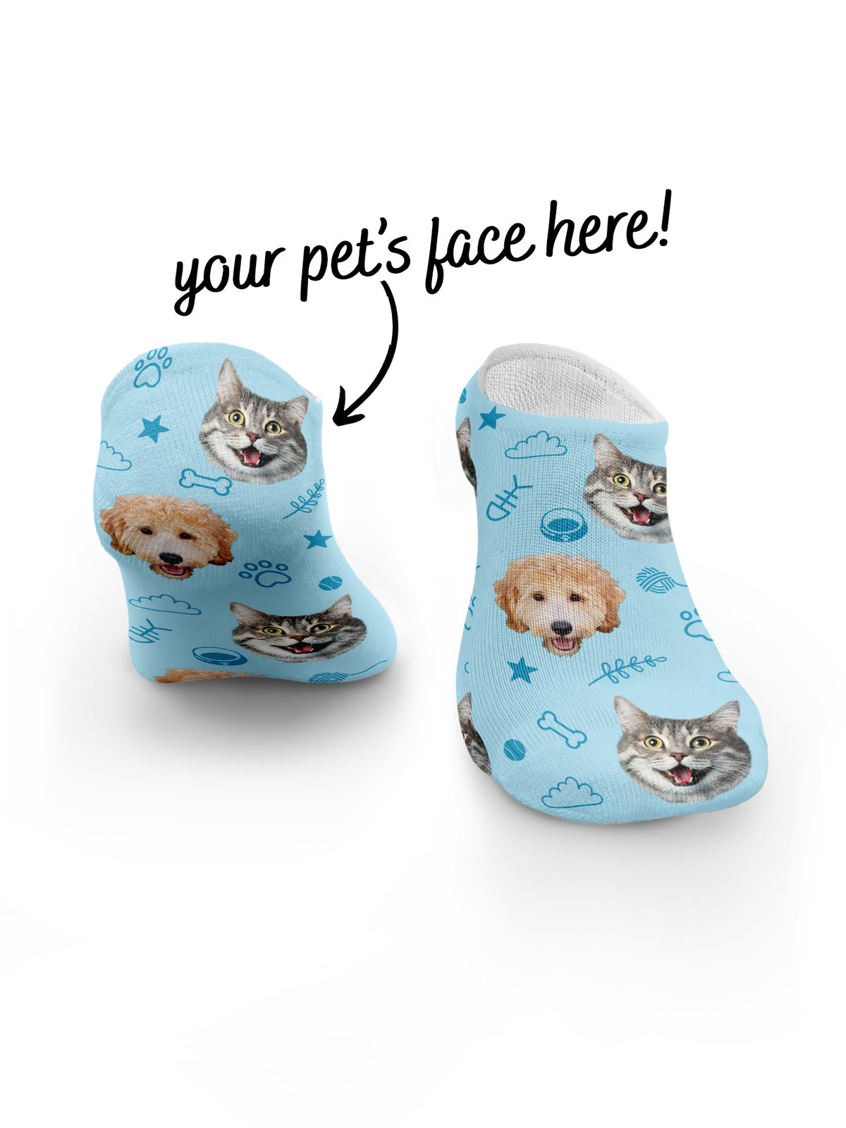 Custom Mixed Dog &amp; Cat Face No-Show Socks