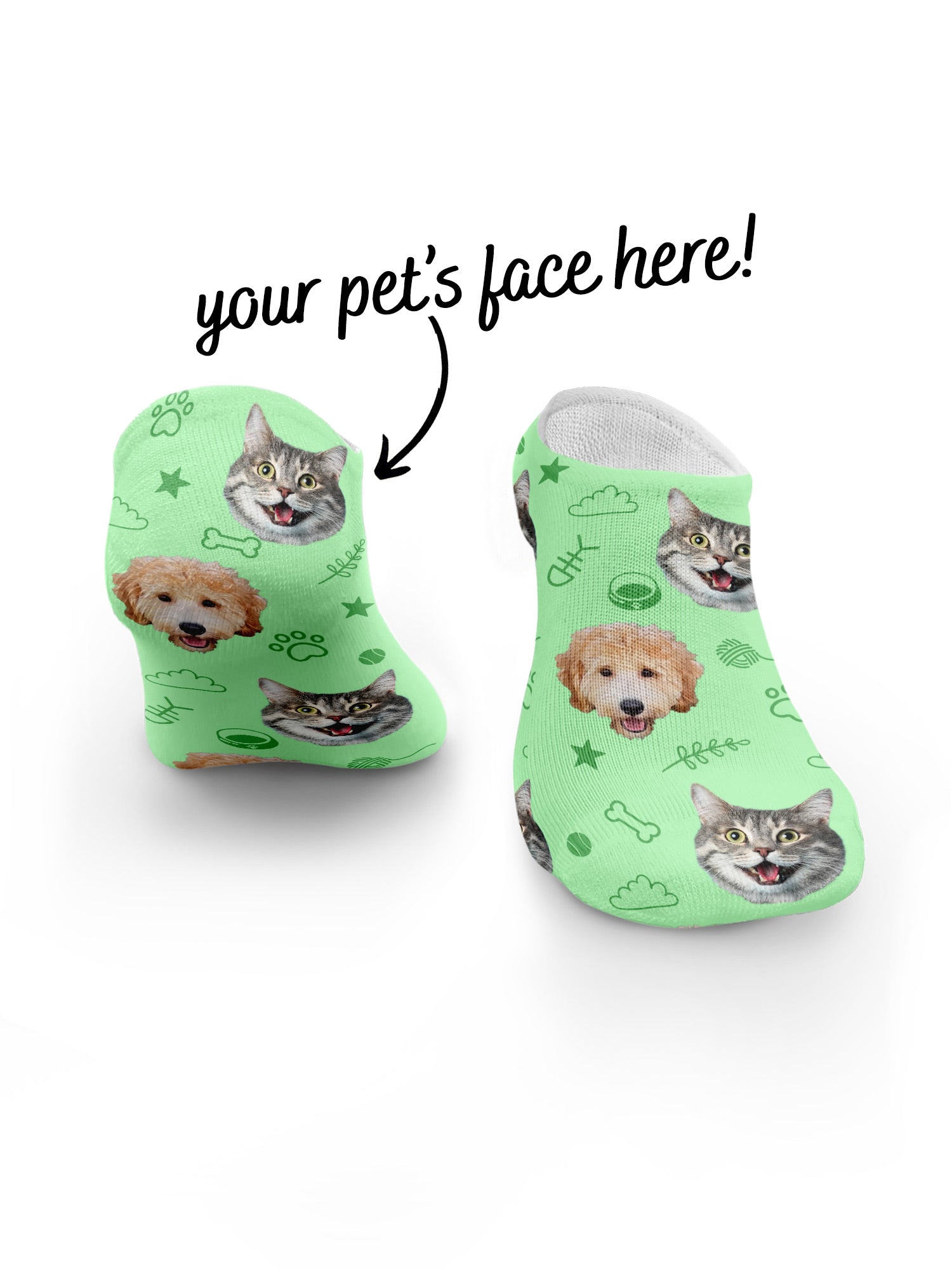 Custom Mixed Dog & Cat Face No-Show Socks