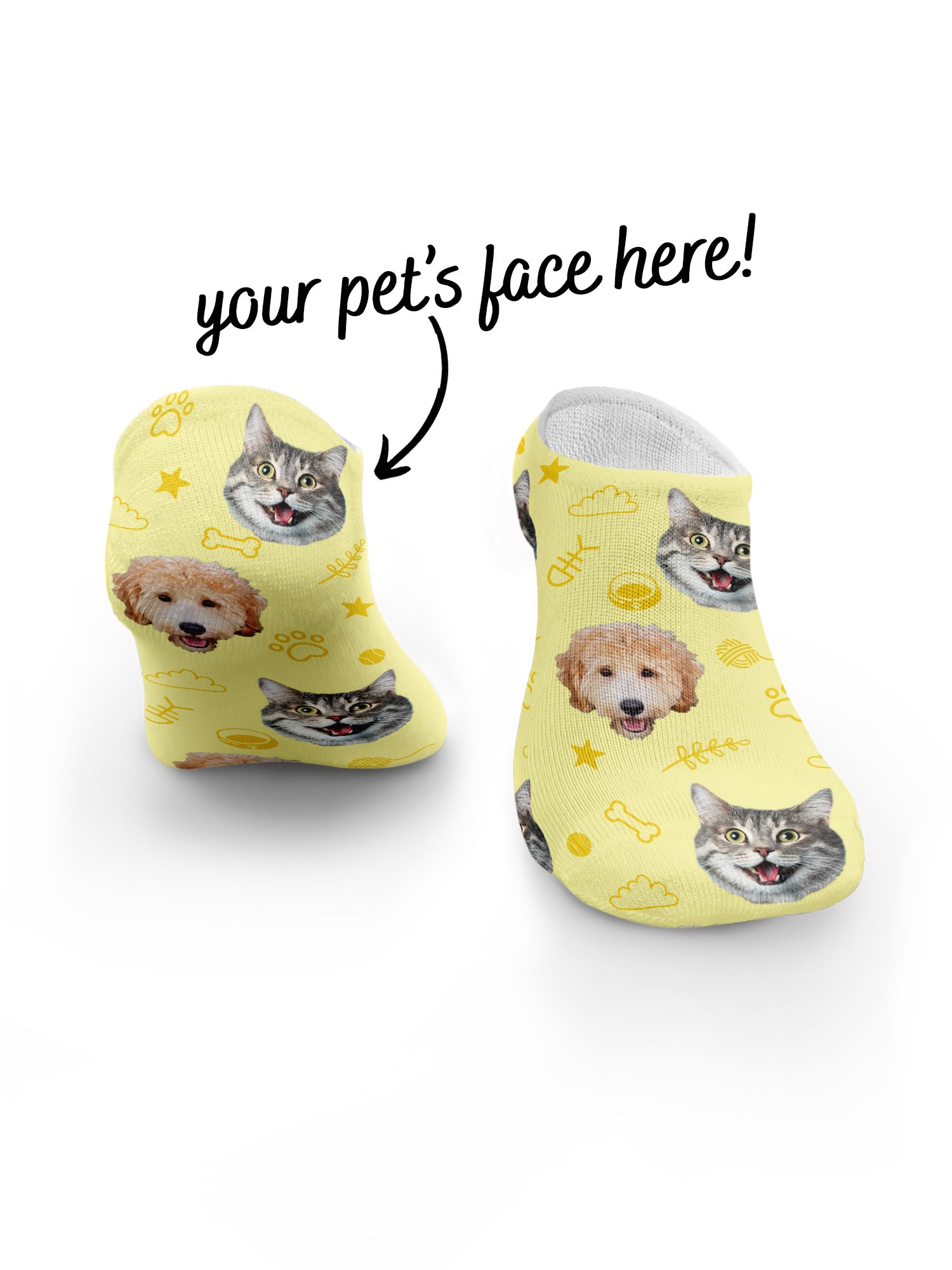 Custom Mixed Dog & Cat Face No-Show Socks